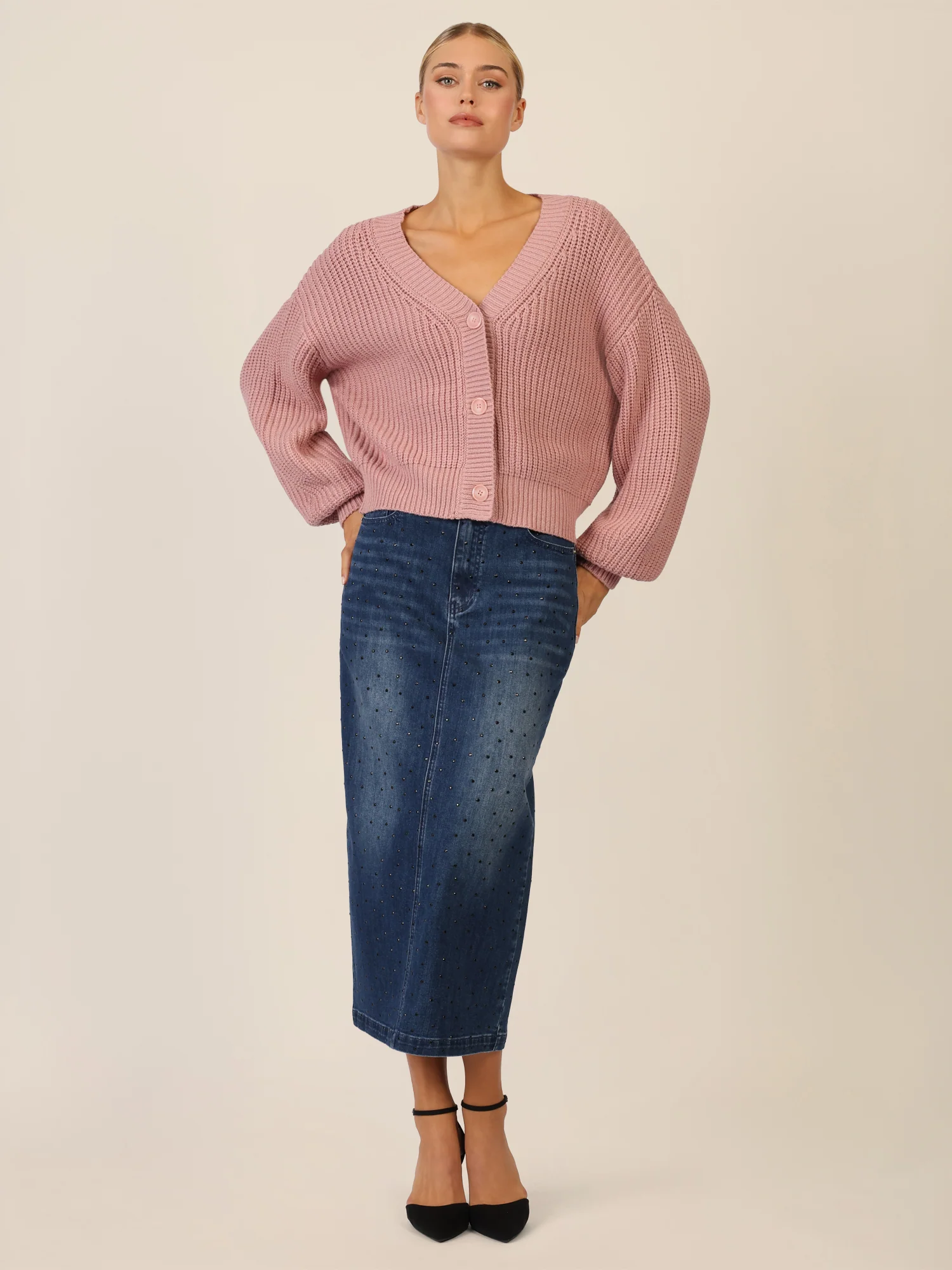 APART Oversized Strickjacke mit Knopfleiste | mauve - Image 2