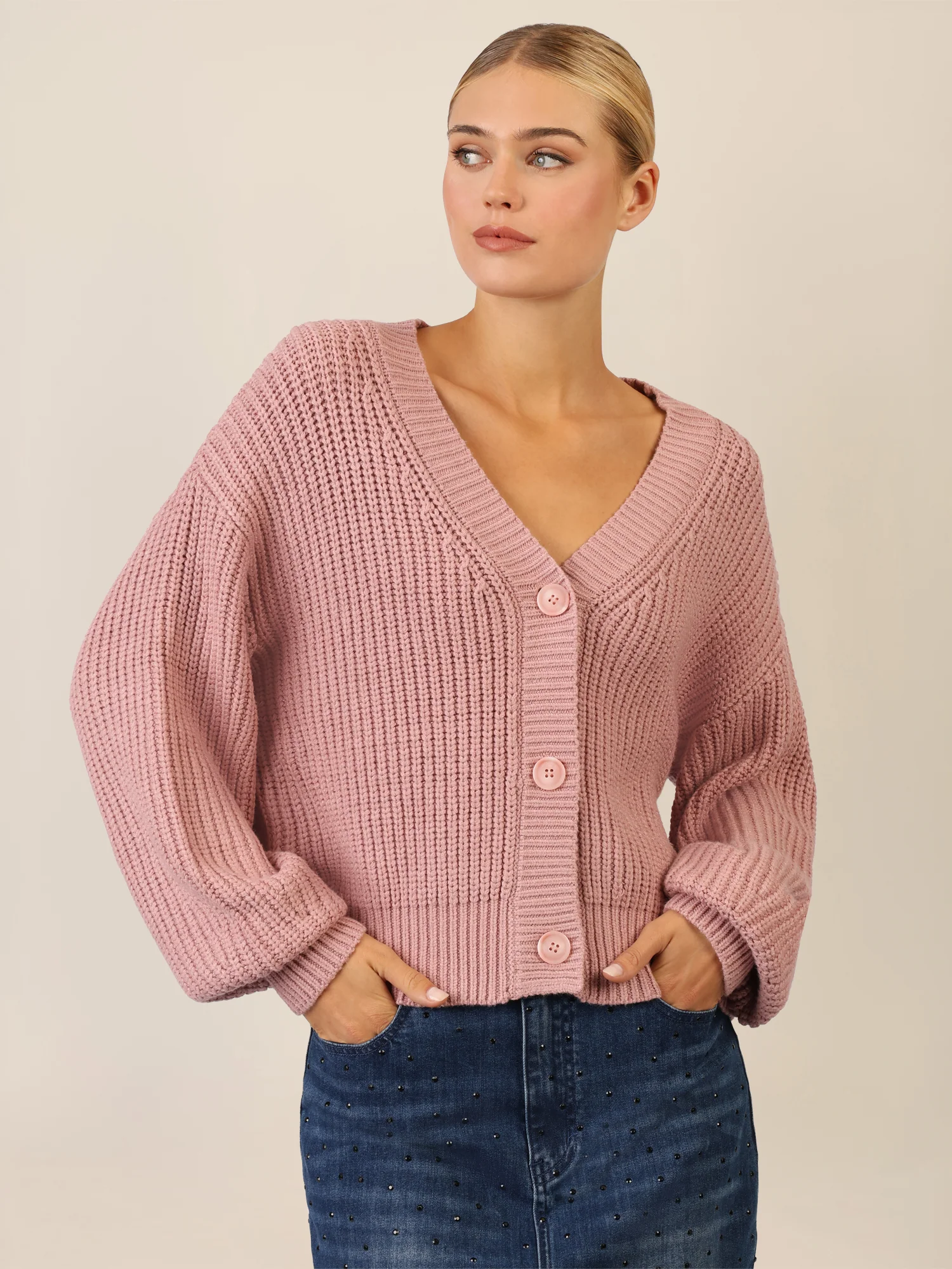 APART Oversized Strickjacke mit Knopfleiste | mauve - Image 5