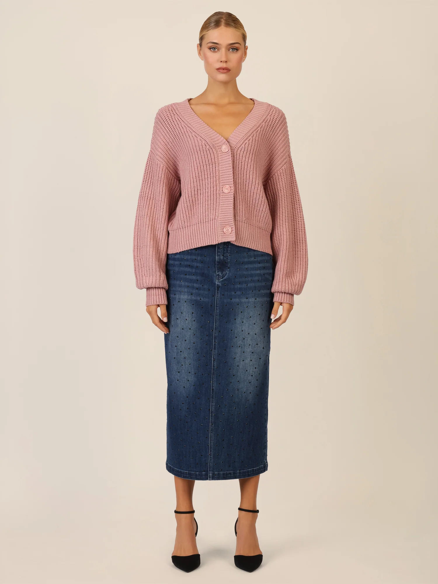 APART Oversized Strickjacke mit Knopfleiste | mauve - Image 6