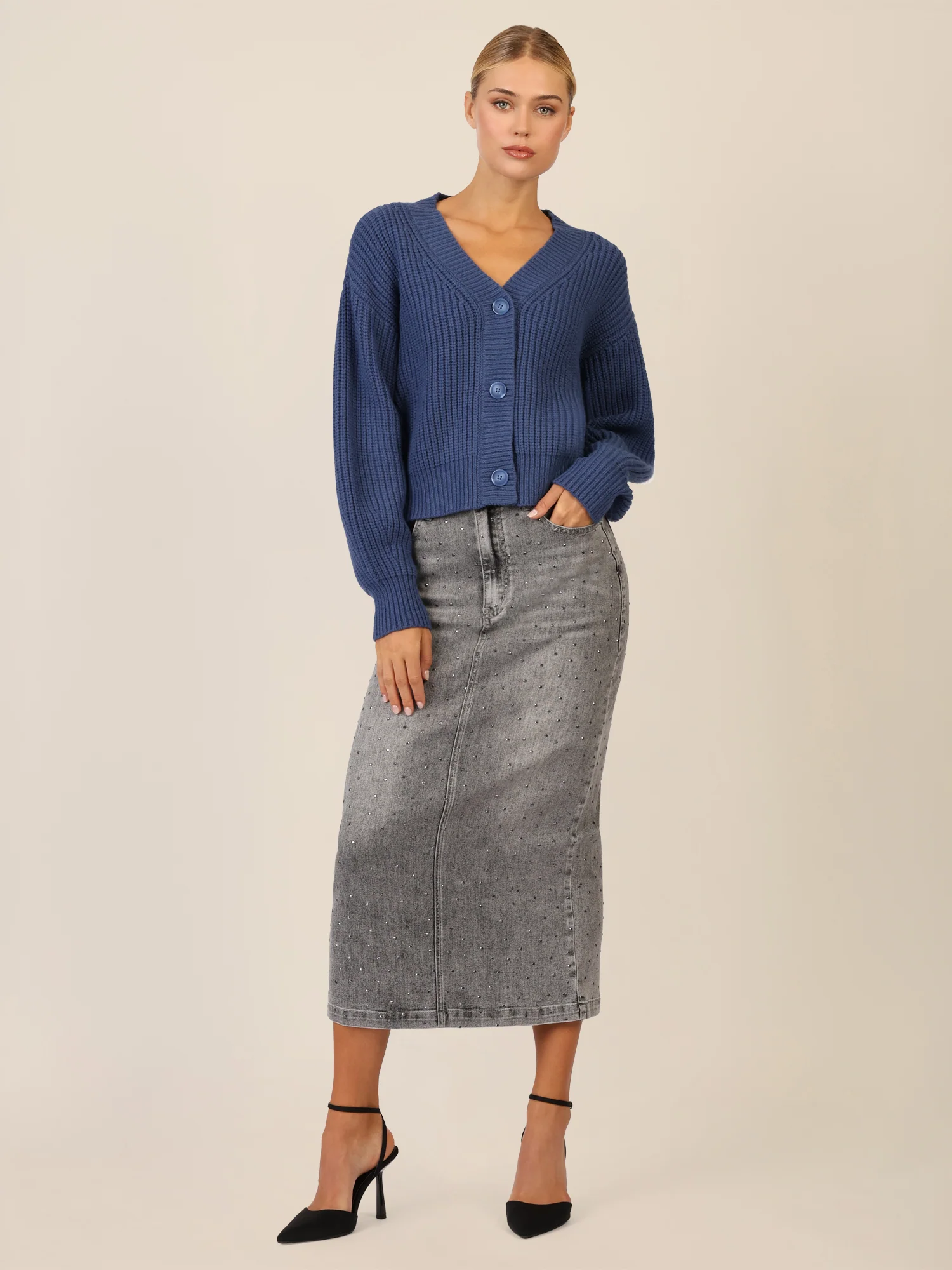 APART Oversized Strickjacke mit Knopfleiste | mittelblau - Image 2