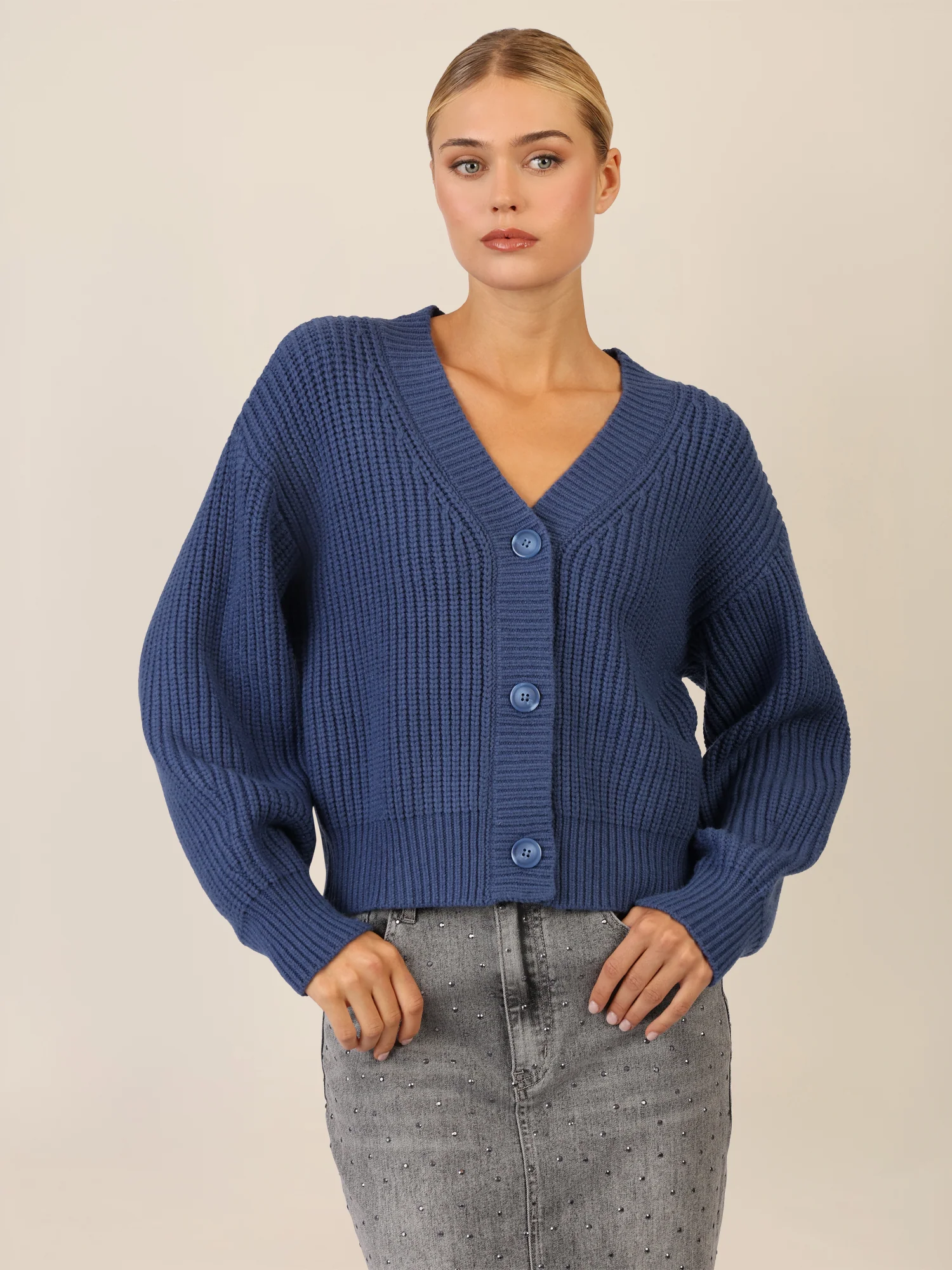 APART Oversized Strickjacke mit Knopfleiste | mittelblau - Image 5