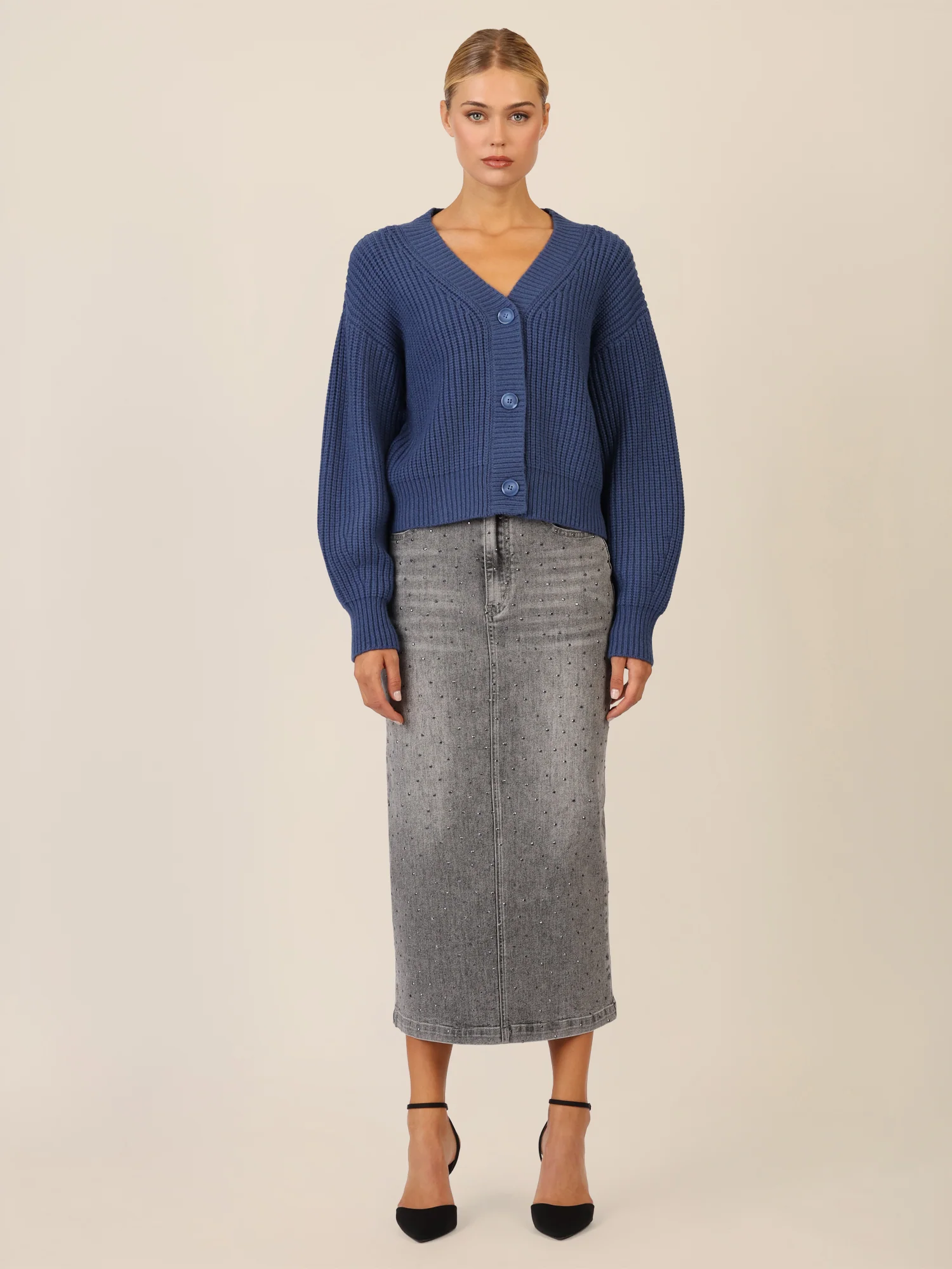 APART Oversized Strickjacke mit Knopfleiste | mittelblau - Image 6