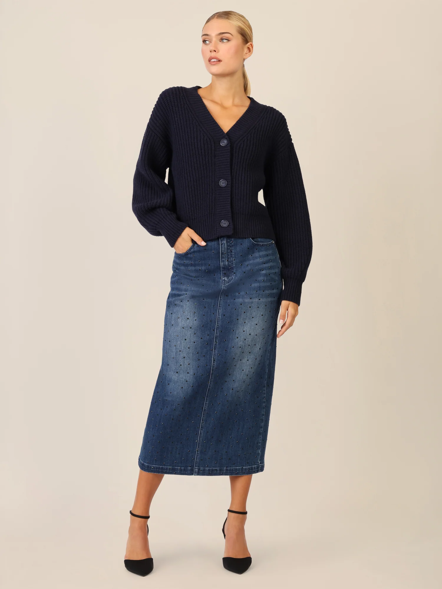 APART Oversized Strickjacke mit Knopfleiste | nachtblau - Image 2