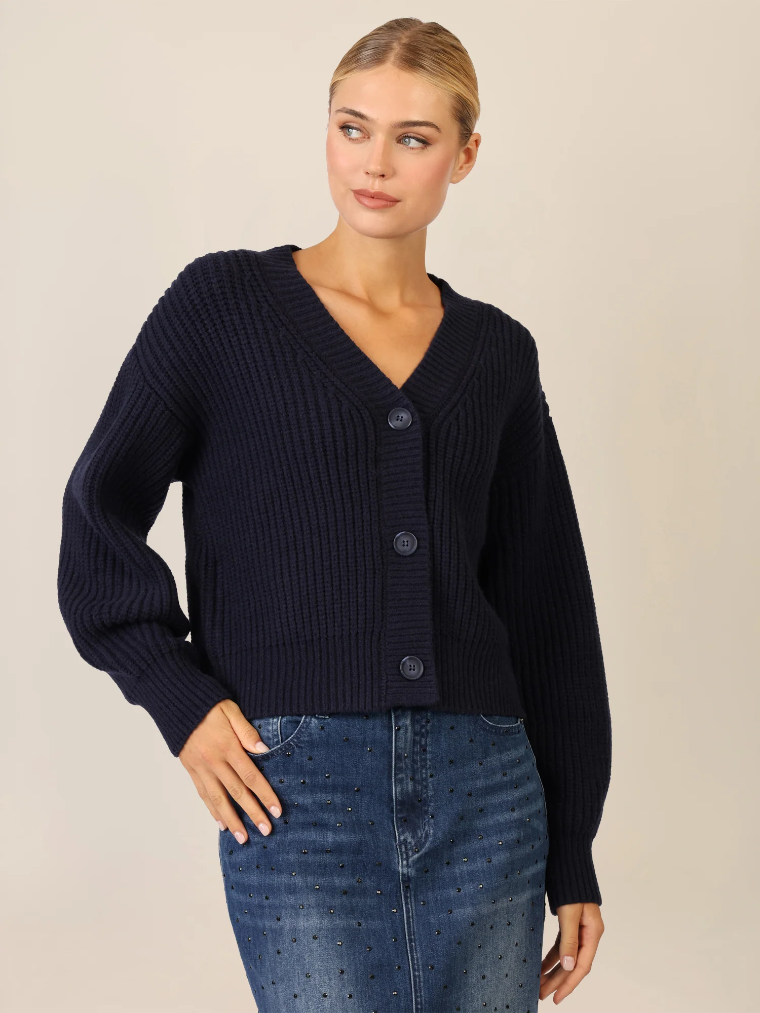 APART Oversized Strickjacke mit Knopfleiste | nachtblau - Image 5