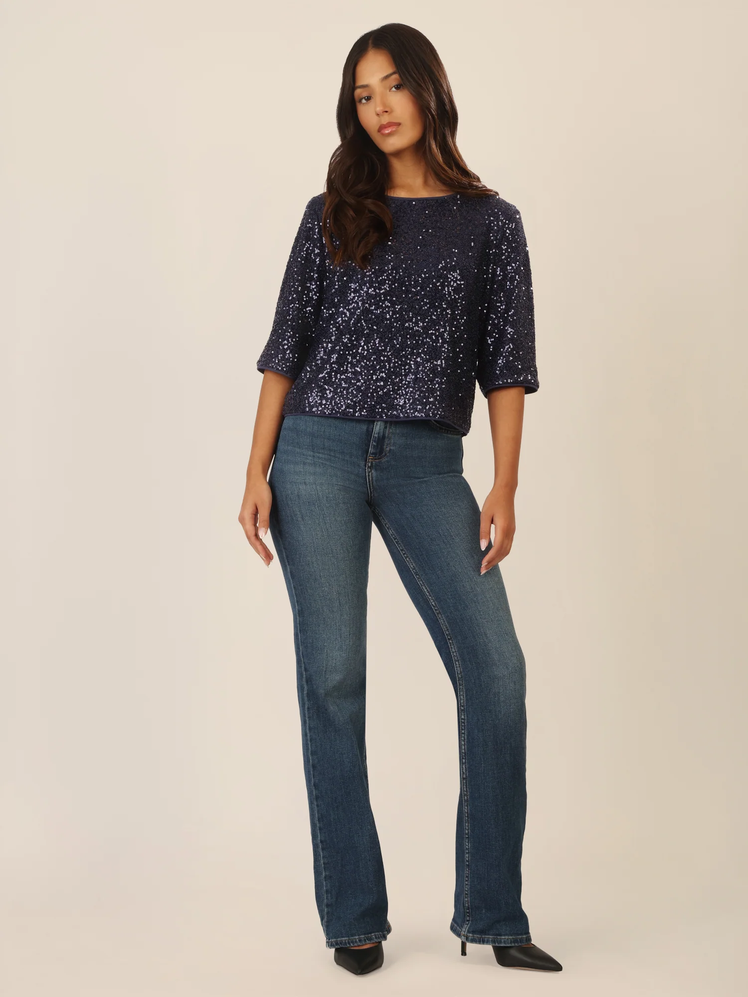 APART Paillettenshirt mit Halbarm | nachtblau - Image 2