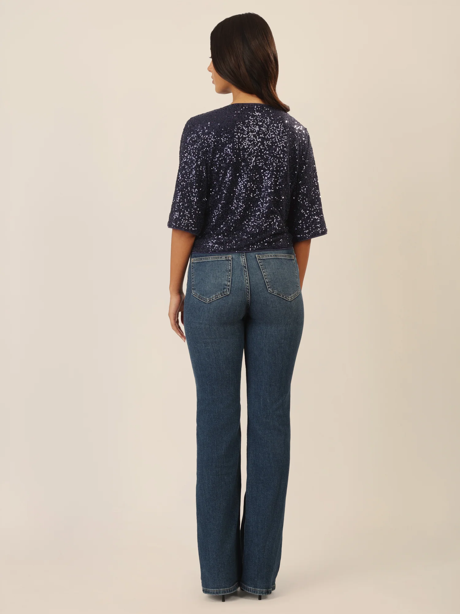 APART Paillettenshirt mit Halbarm | nachtblau - Image 3