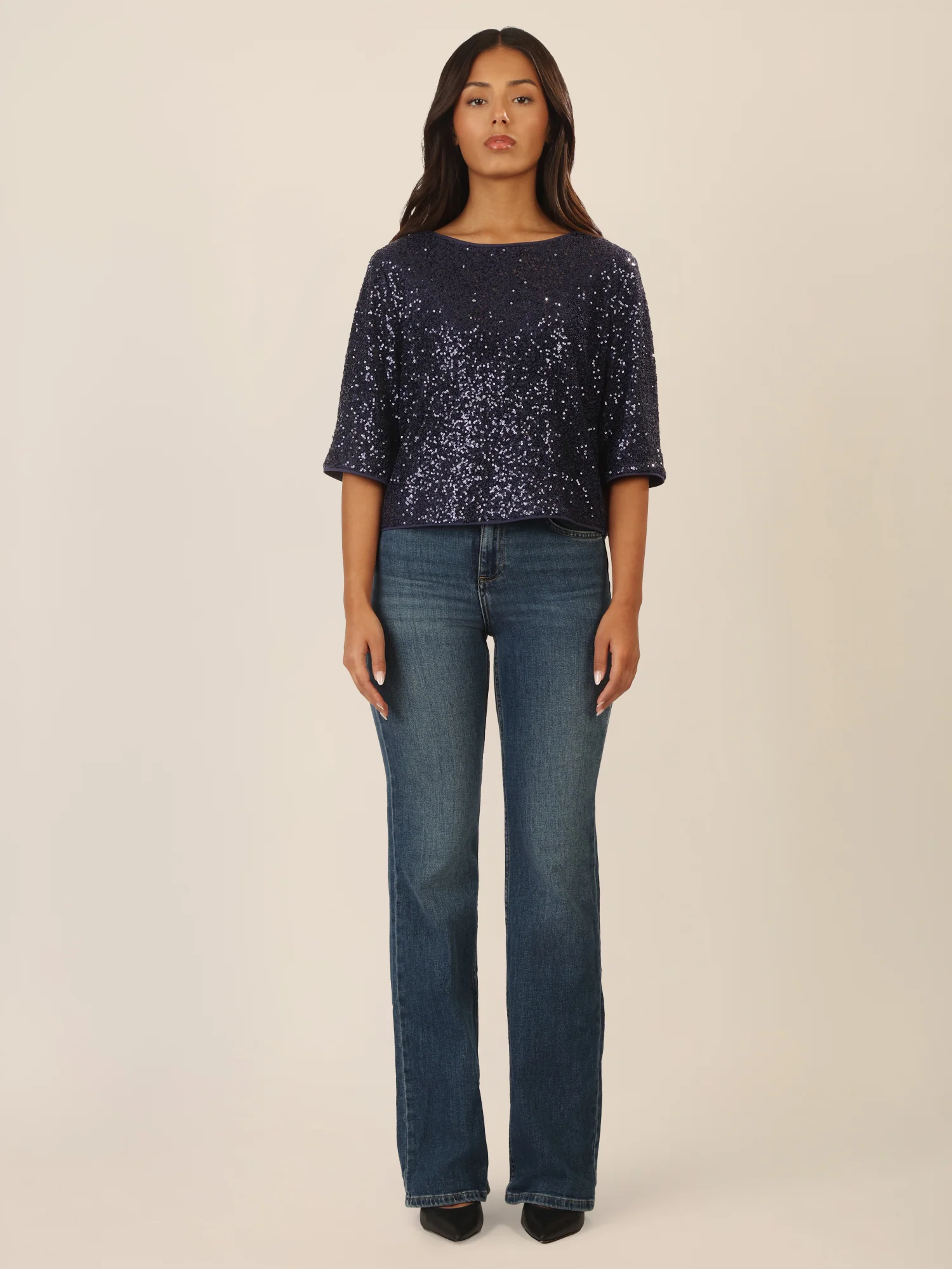 APART Paillettenshirt mit Halbarm | nachtblau - Image 6
