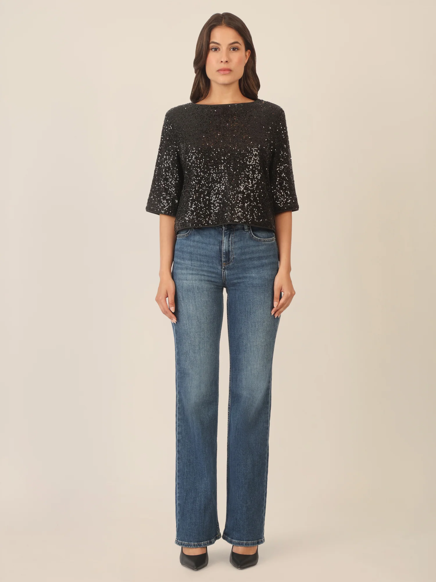 APART Paillettenshirt mit Halbarm | schwarz - Image 6
