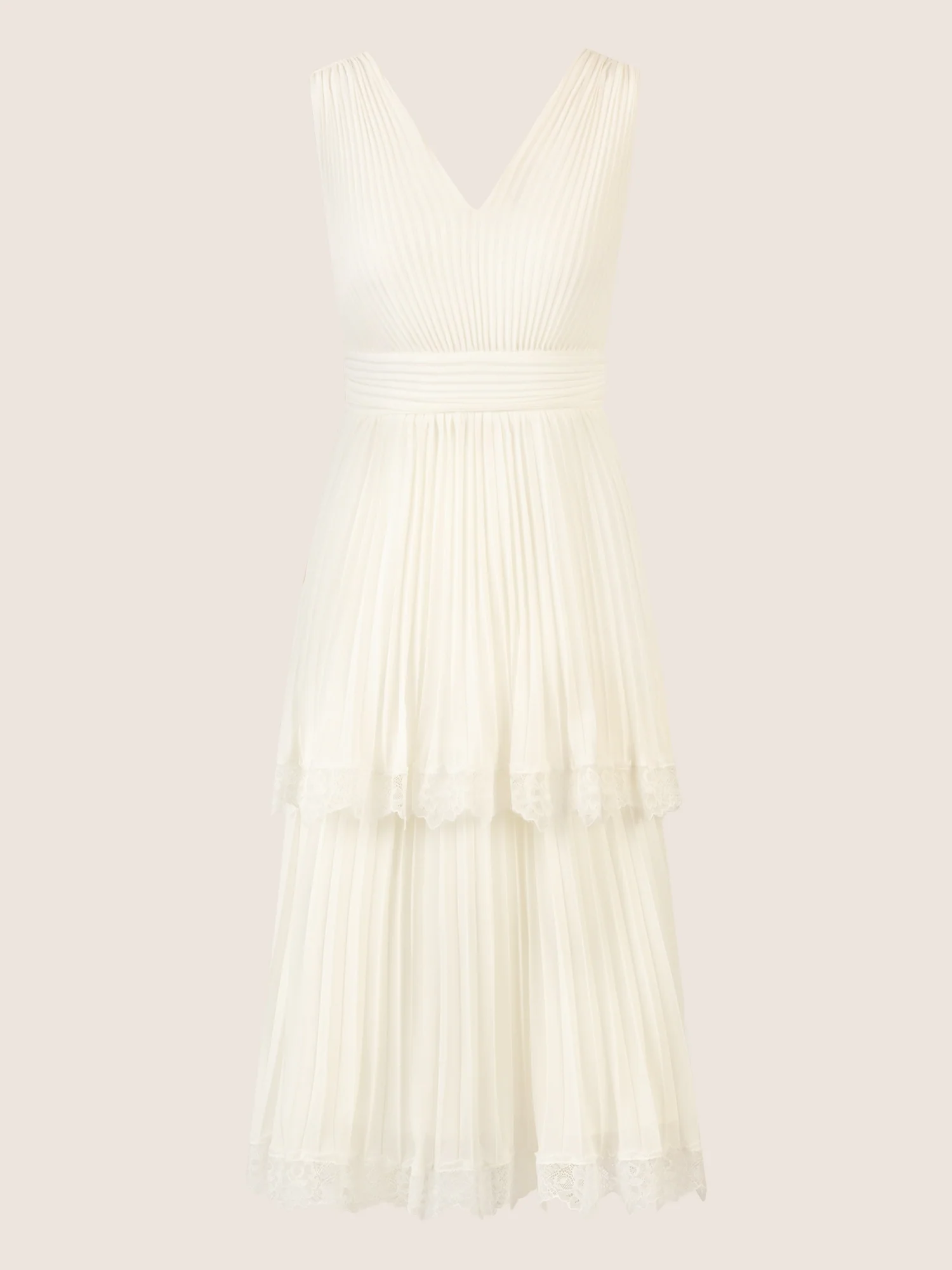 APART Plisseekleid mit Stufenrock und Spitze | creme - Image 3