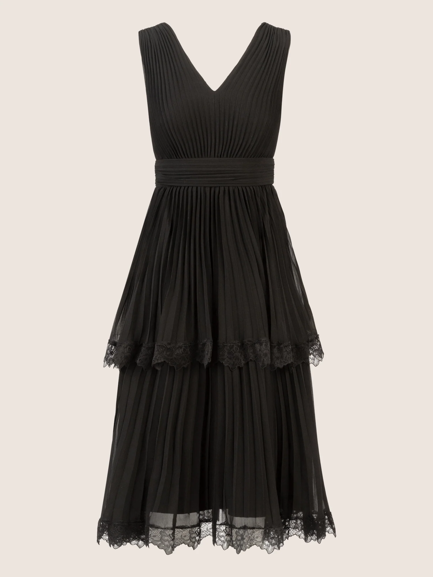 APART Plisseekleid mit Stufenrock und Spitze | schwarz - Image 3
