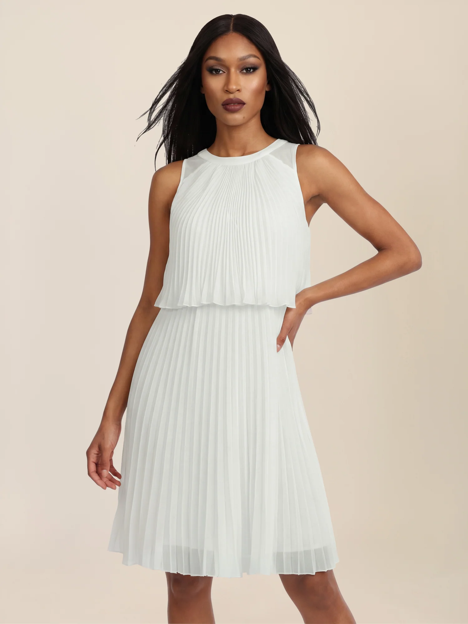 APART Plissiertes Chiffonkleid mit doppellagigem Oberteil | creme - Image 4