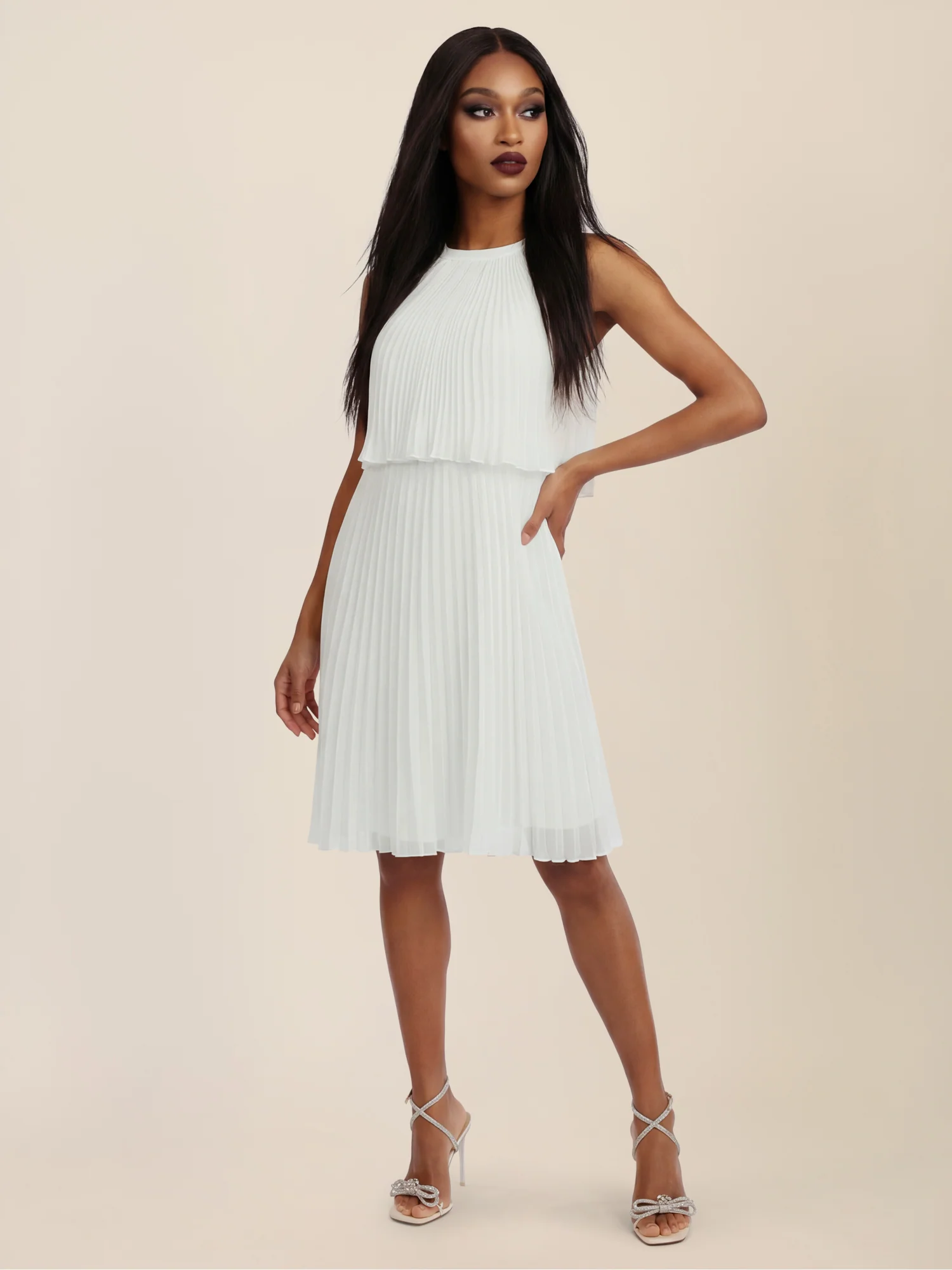 APART Plissiertes Chiffonkleid mit doppellagigem Oberteil | creme - Image 6