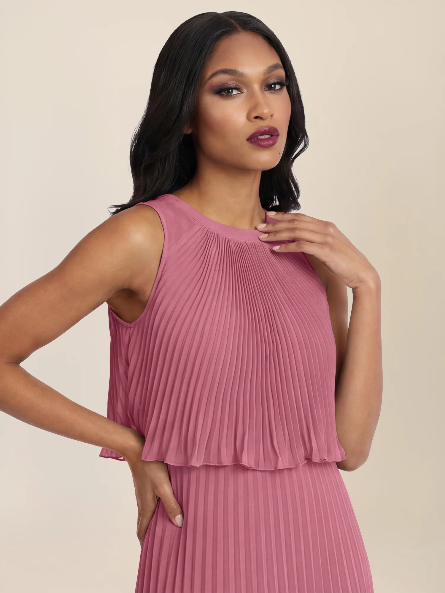 APART Plissiertes Chiffonkleid mit doppellagigem Oberteil | rosé - Image 4