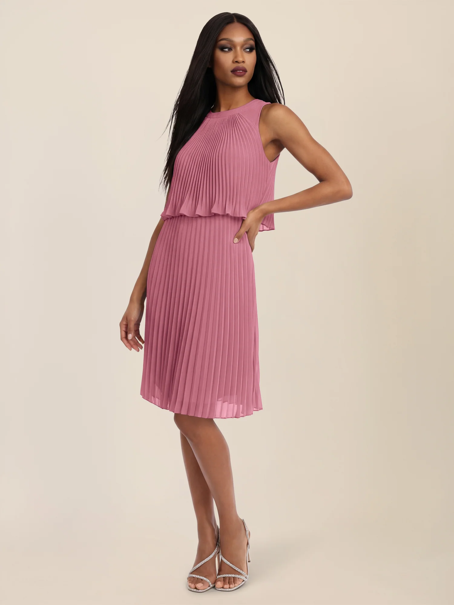 APART Plissiertes Chiffonkleid mit doppellagigem Oberteil | rosé - Image 5