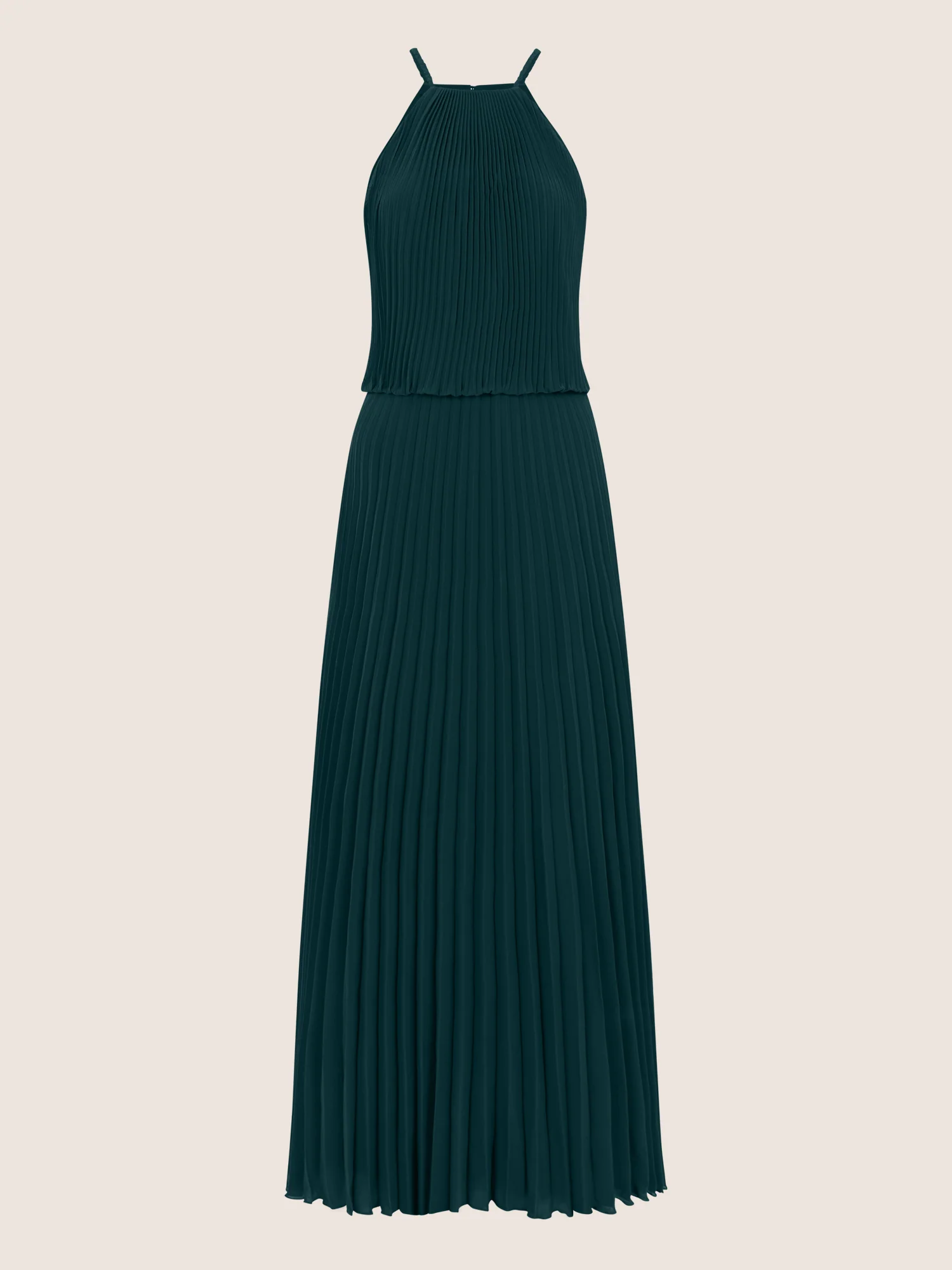 APART Plissiertes Chiffonkleid mit Neckholder | emerald - Image 3