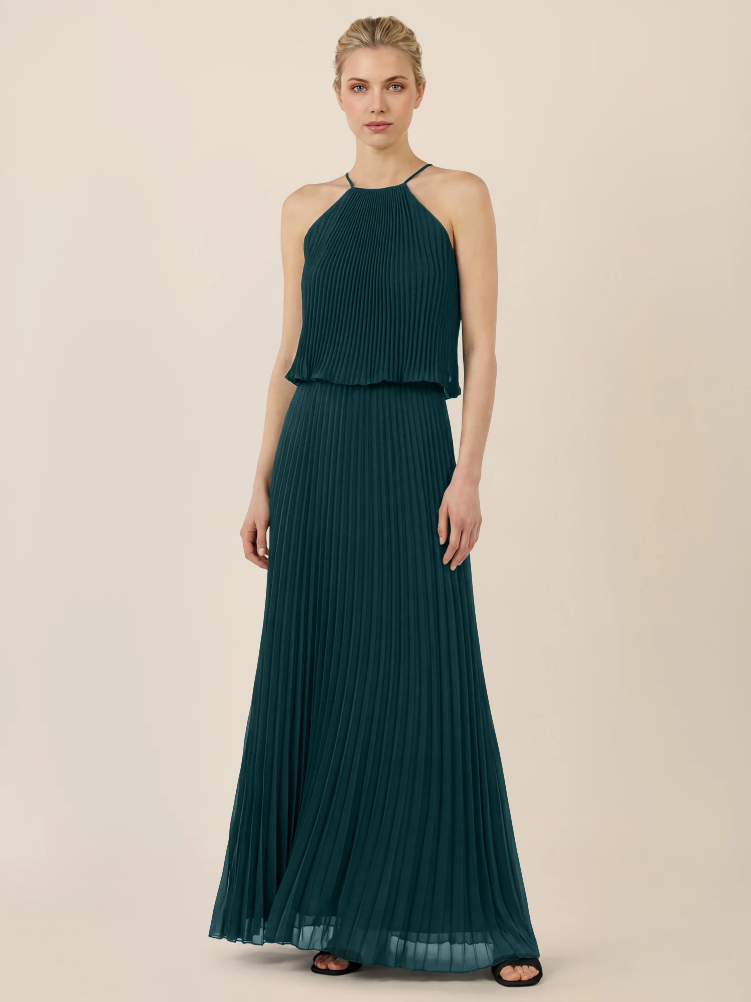 APART Plissiertes Chiffonkleid mit Neckholder | emerald - Image 5