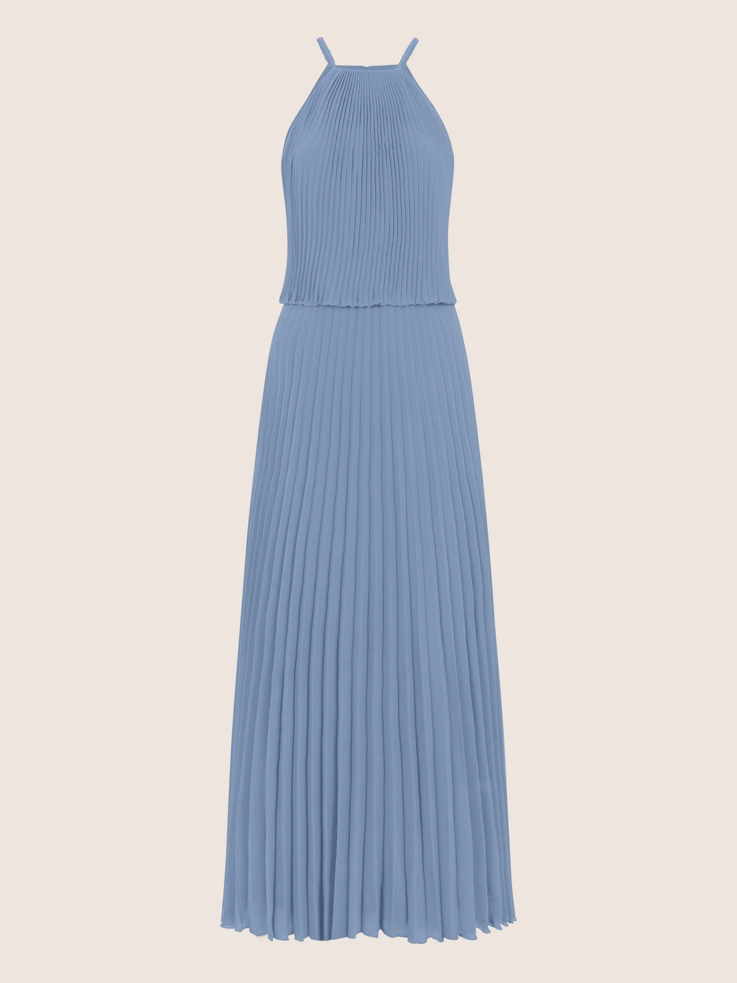 APART Plissiertes Chiffonkleid mit Neckholder | rauchblau - Image 3