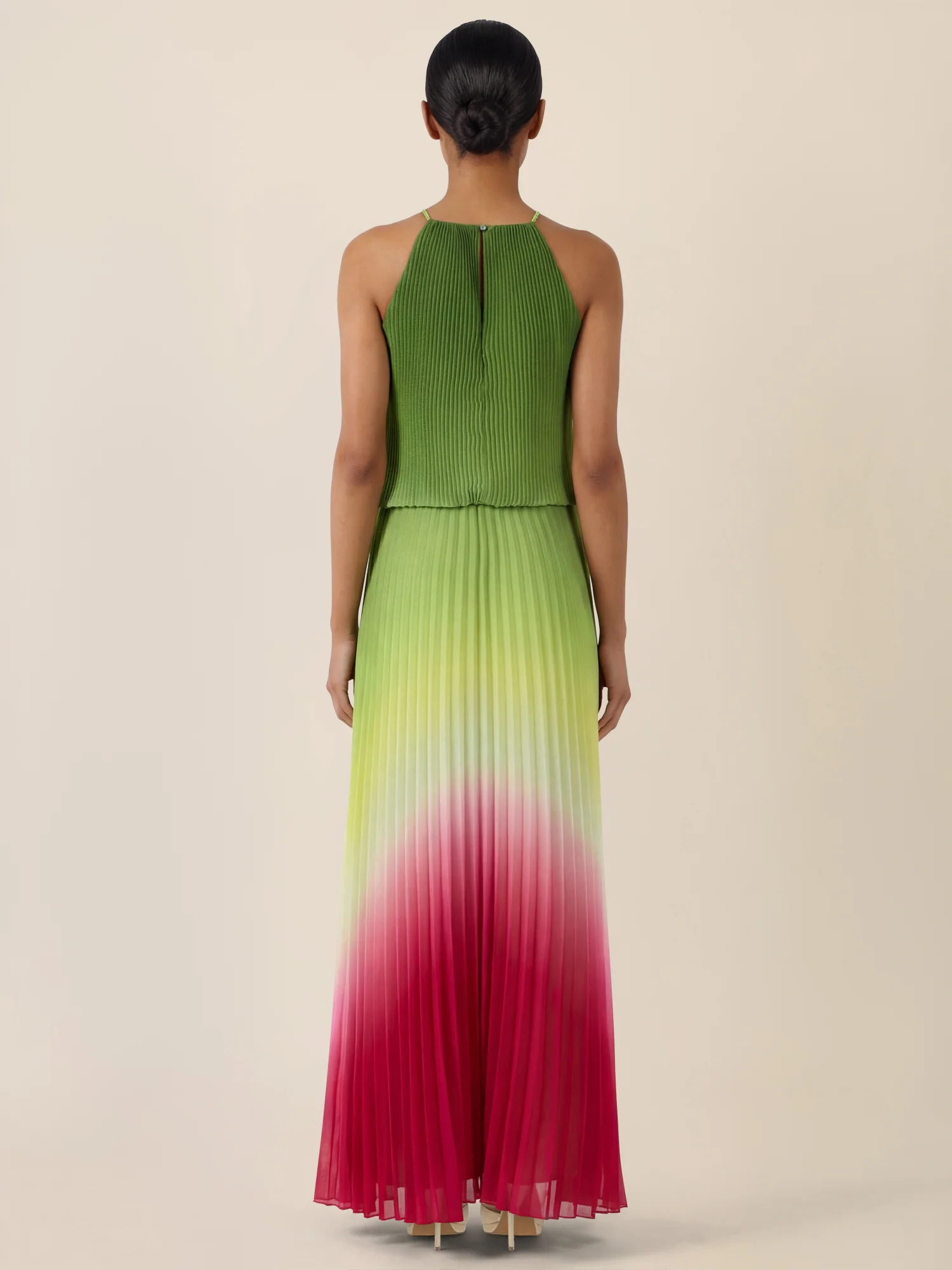 APART Plissiertes Langes Chiffonkleid mit Farbverlauf | grün-multicolor - Image 2