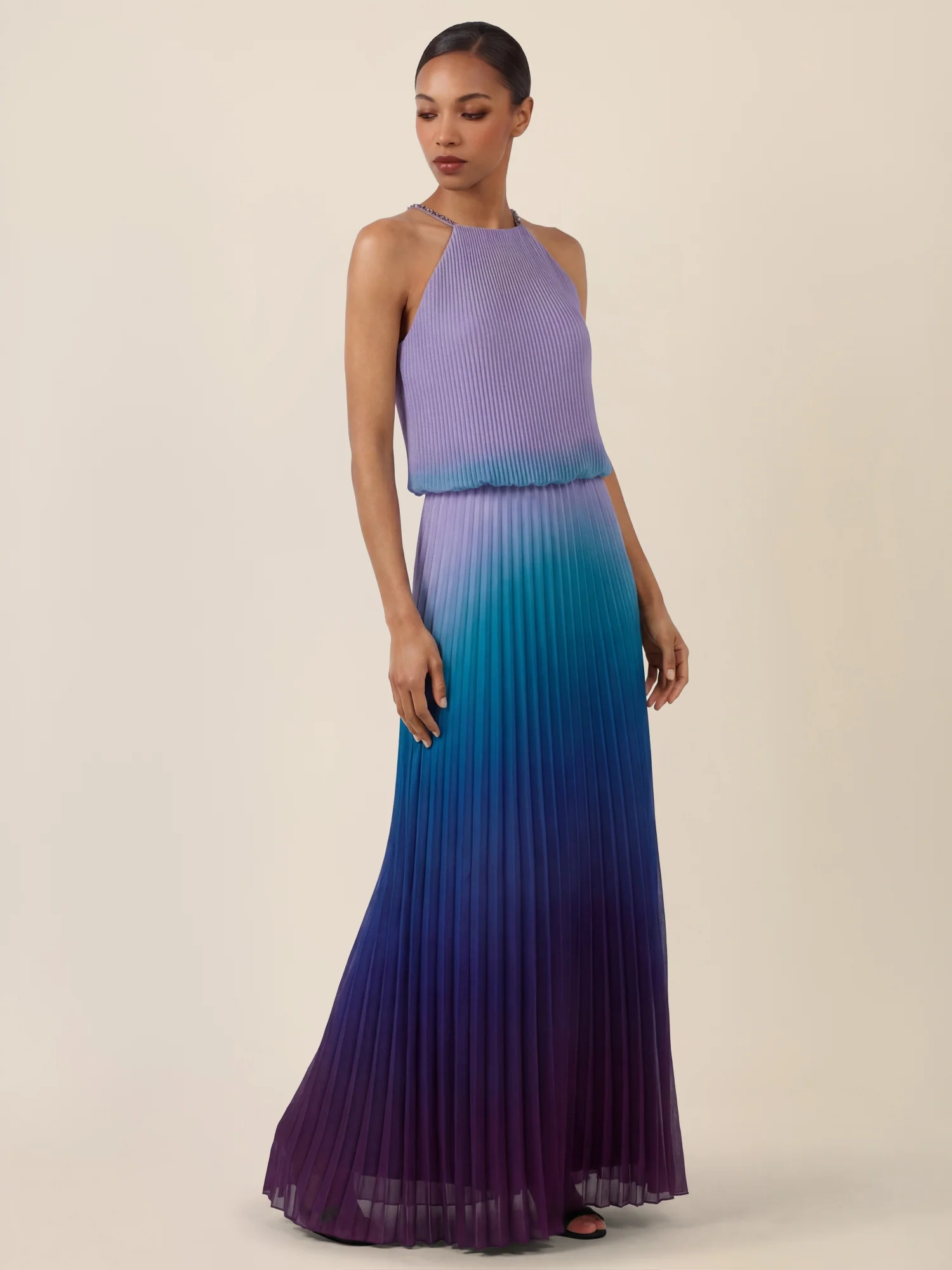 APART Plissiertes Langes Chiffonkleid mit Farbverlauf | lavendel-multicolor - Image 5
