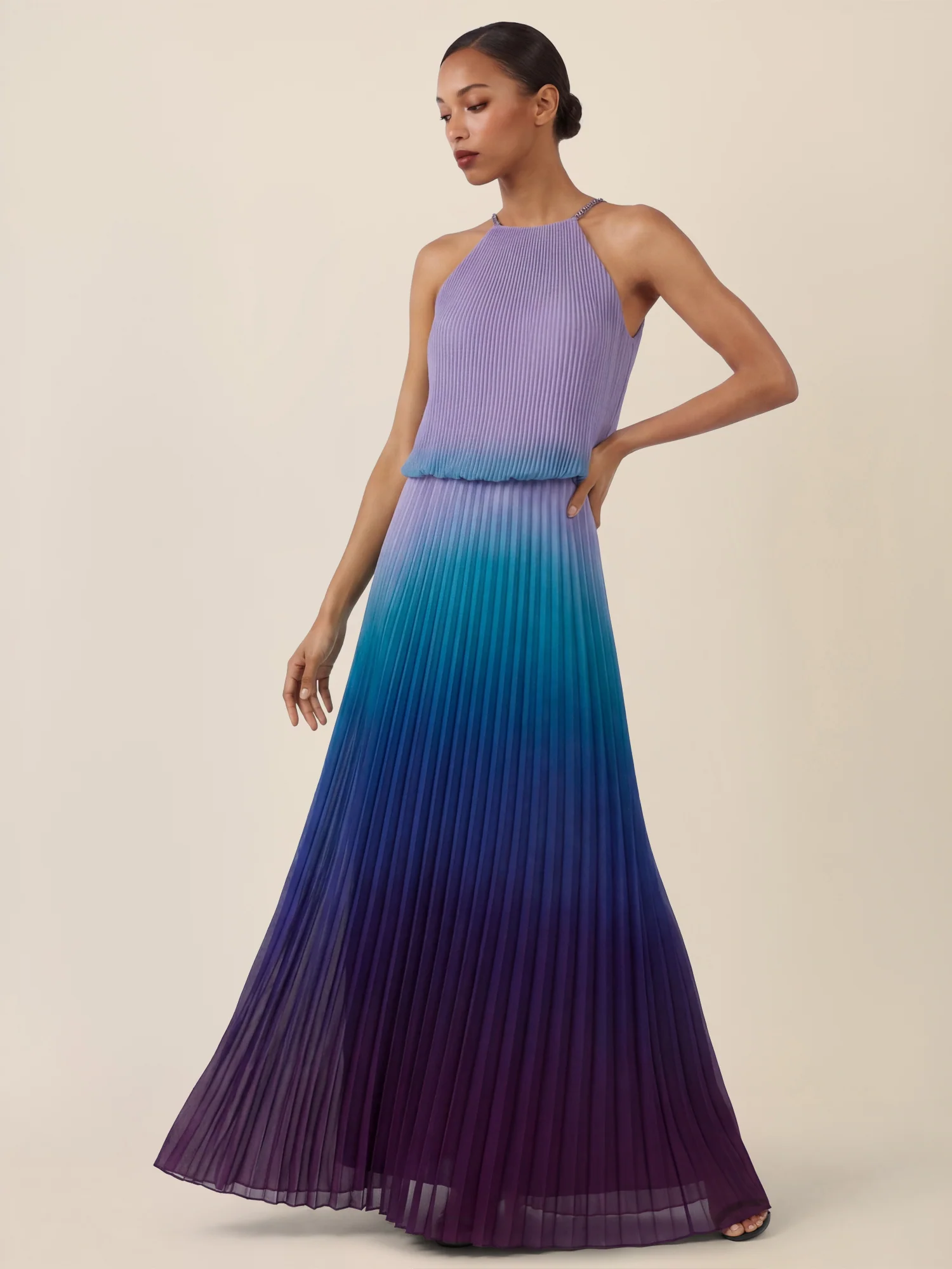 APART Plissiertes Langes Chiffonkleid mit Farbverlauf | lavendel-multicolor - Image 6