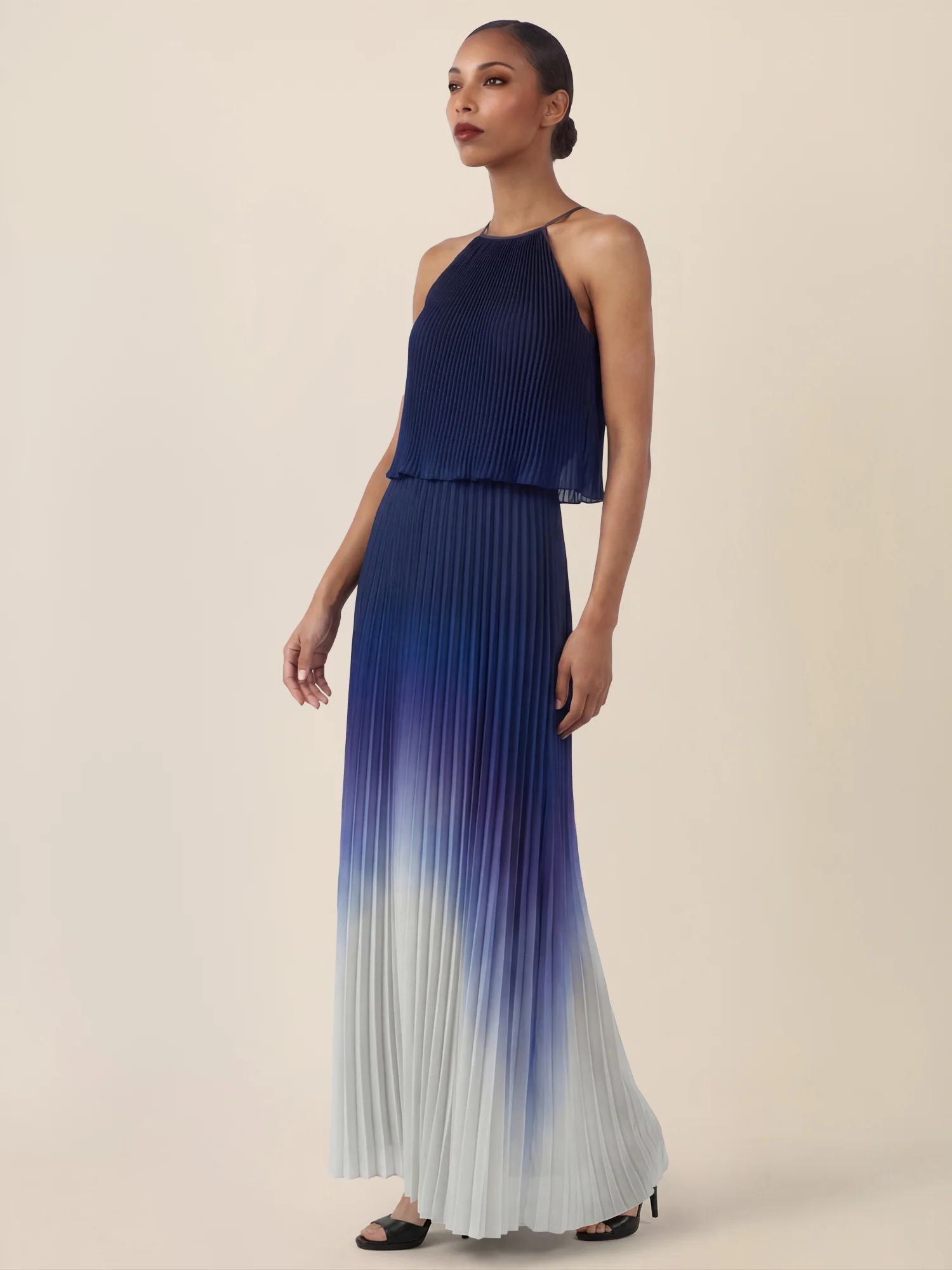 APART Plissiertes Langes Chiffonkleid mit Farbverlauf | nachtblau-multicolor - Image 6