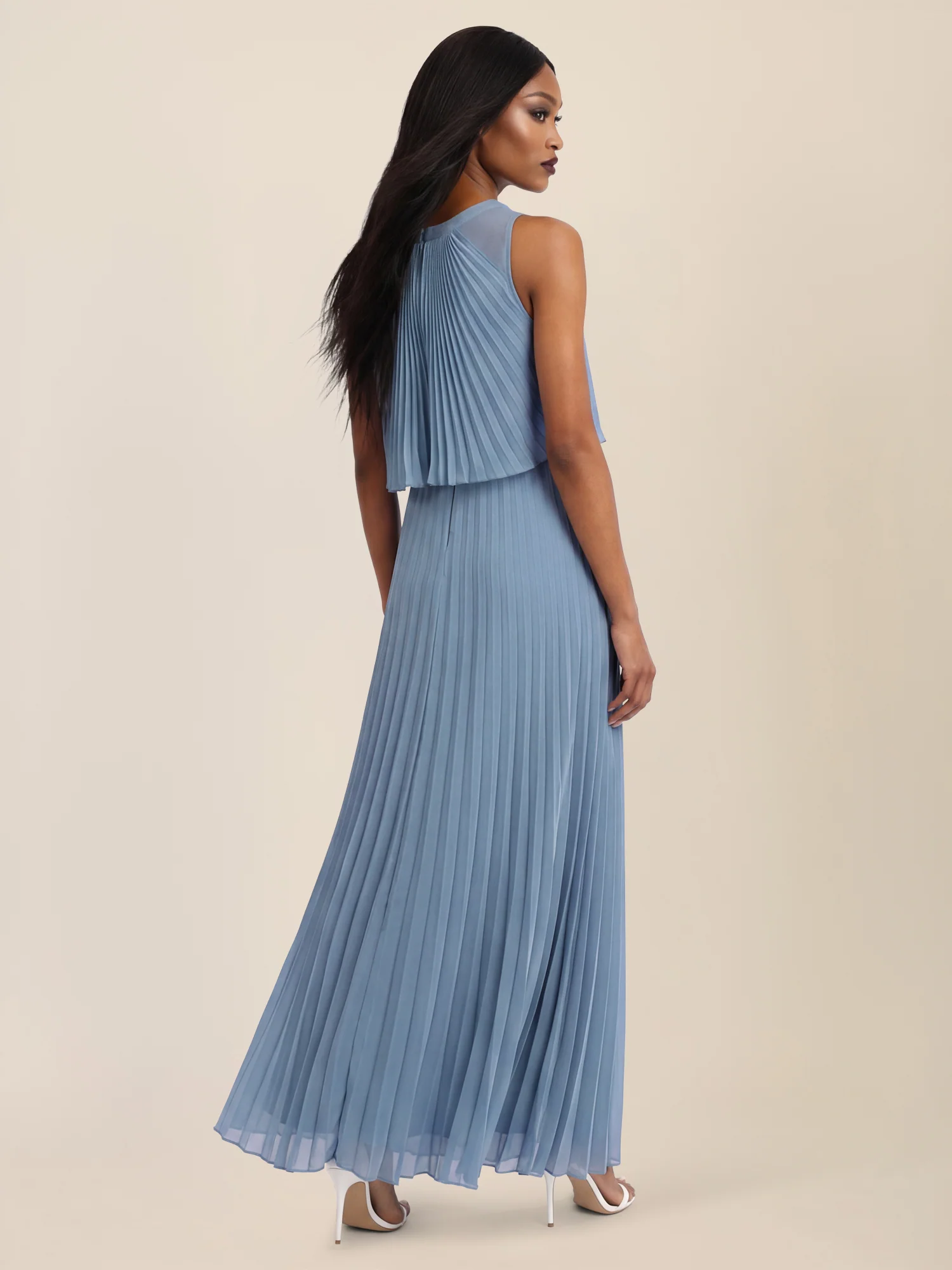 APART Plissiertes Maxikleid mit Doppellagen-Effekt | rauchblau - Image 2