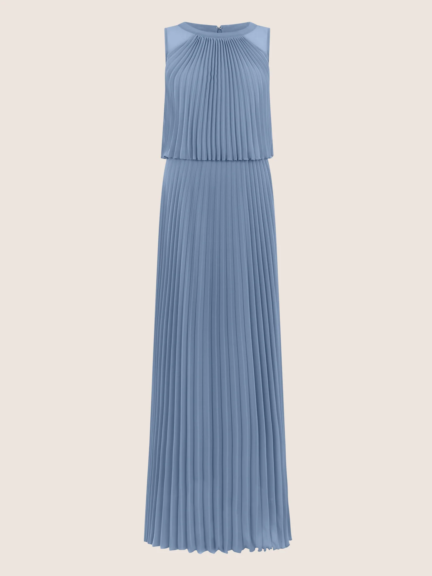 APART Plissiertes Maxikleid mit Doppellagen-Effekt | rauchblau - Image 3