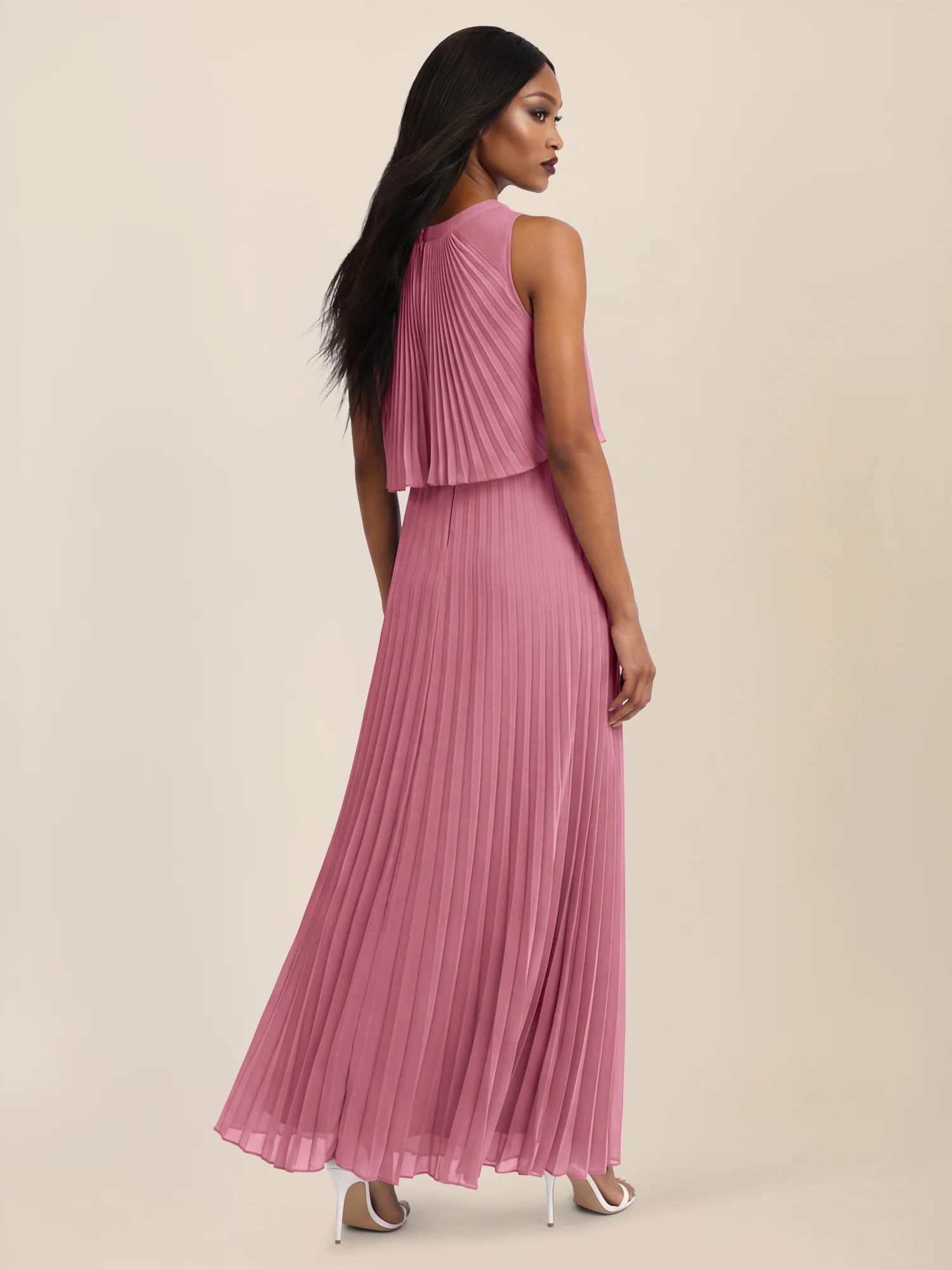 APART Plissiertes Maxikleid mit Doppellagen-Effekt | rosé - Image 2