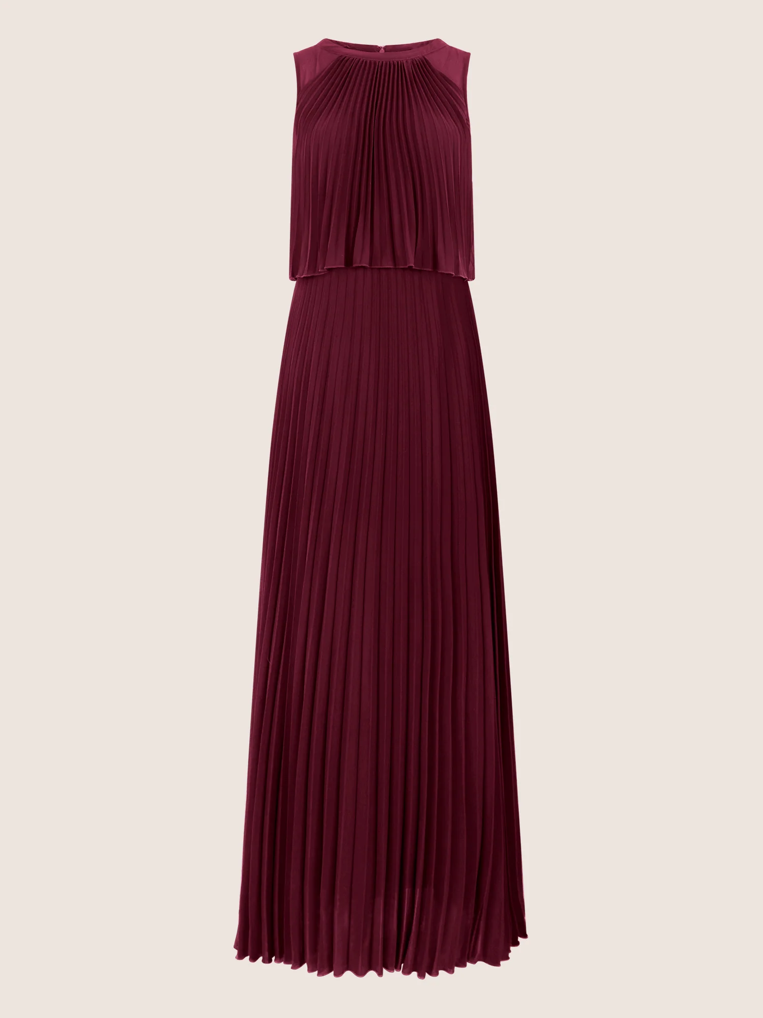 APART Plissiertes Maxikleid mit Doppellagen-Effekt | weinrot - Image 3
