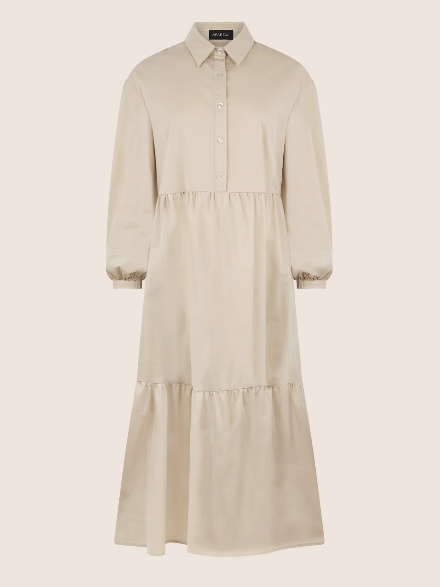 APART Popeline-Midikleid mit Hemdkragen | beige - Image 3