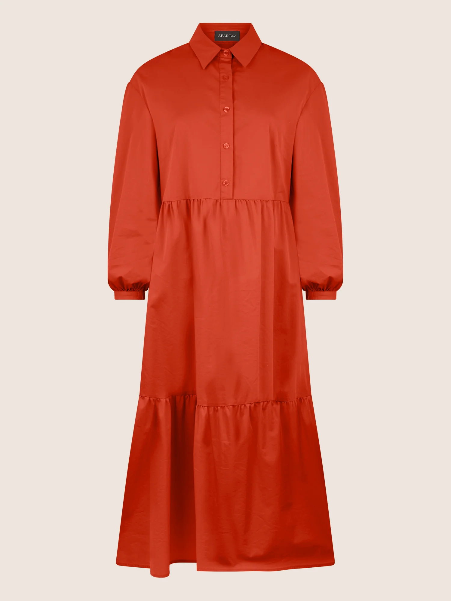 APART Popeline-Midikleid mit Hemdkragen | orange - Image 3