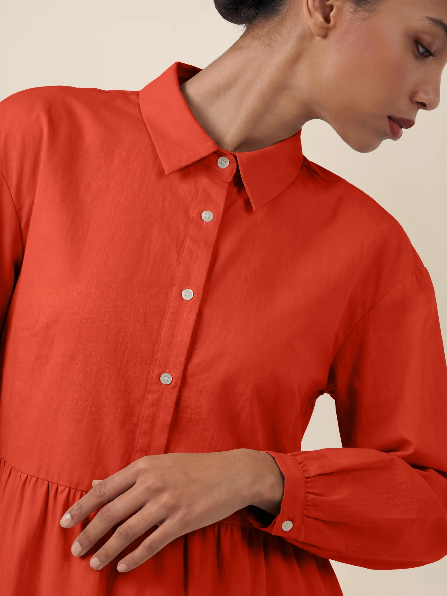APART Popeline-Midikleid mit Hemdkragen | orange - Image 4