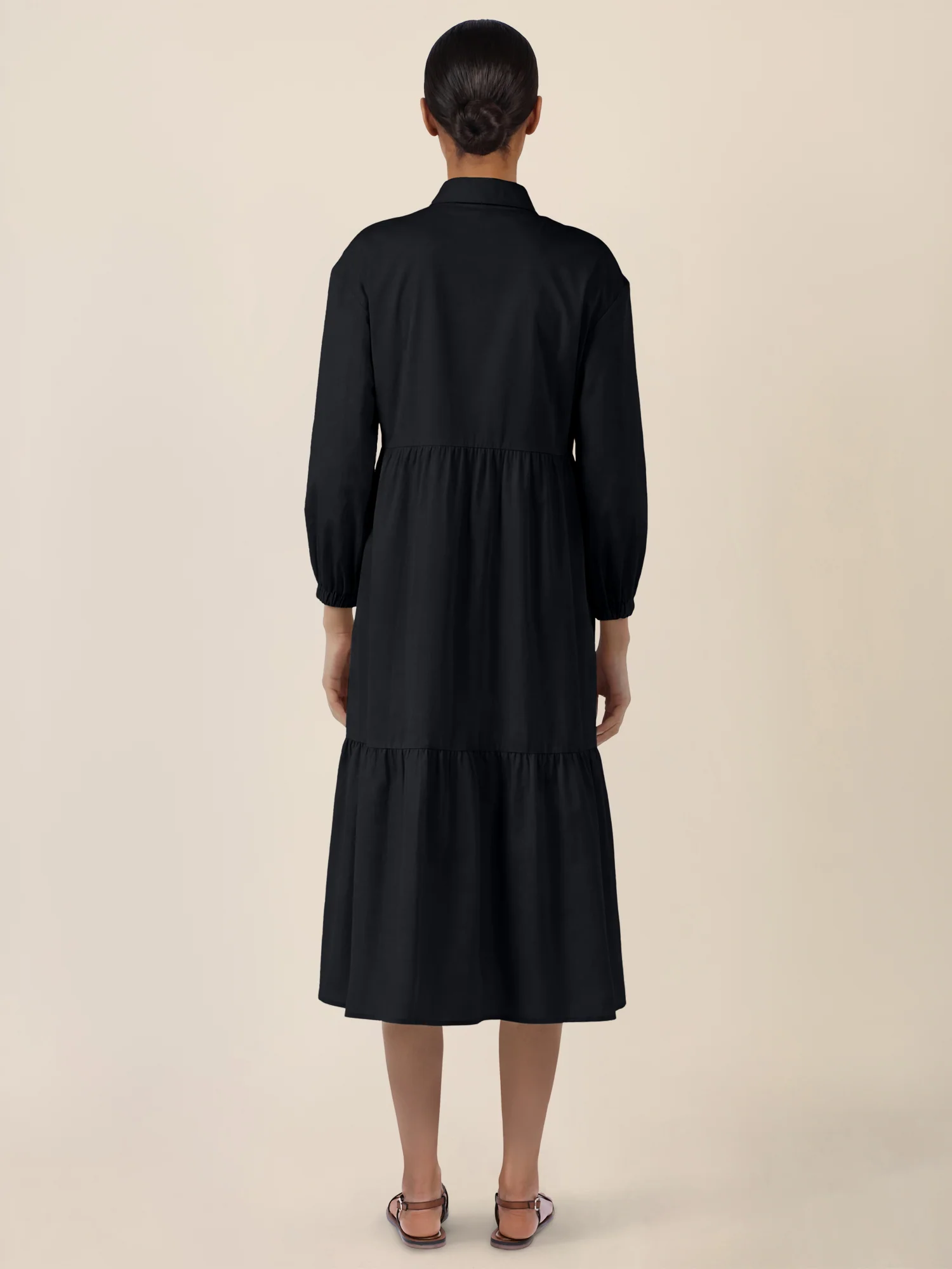 APART Popeline-Midikleid mit Hemdkragen | schwarz - Image 2