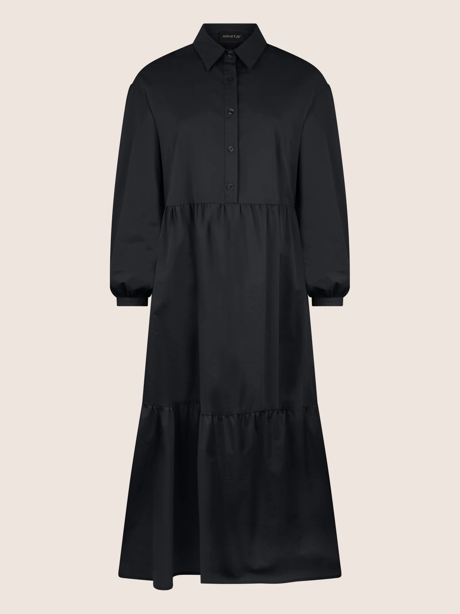 APART Popeline-Midikleid mit Hemdkragen | schwarz - Image 3