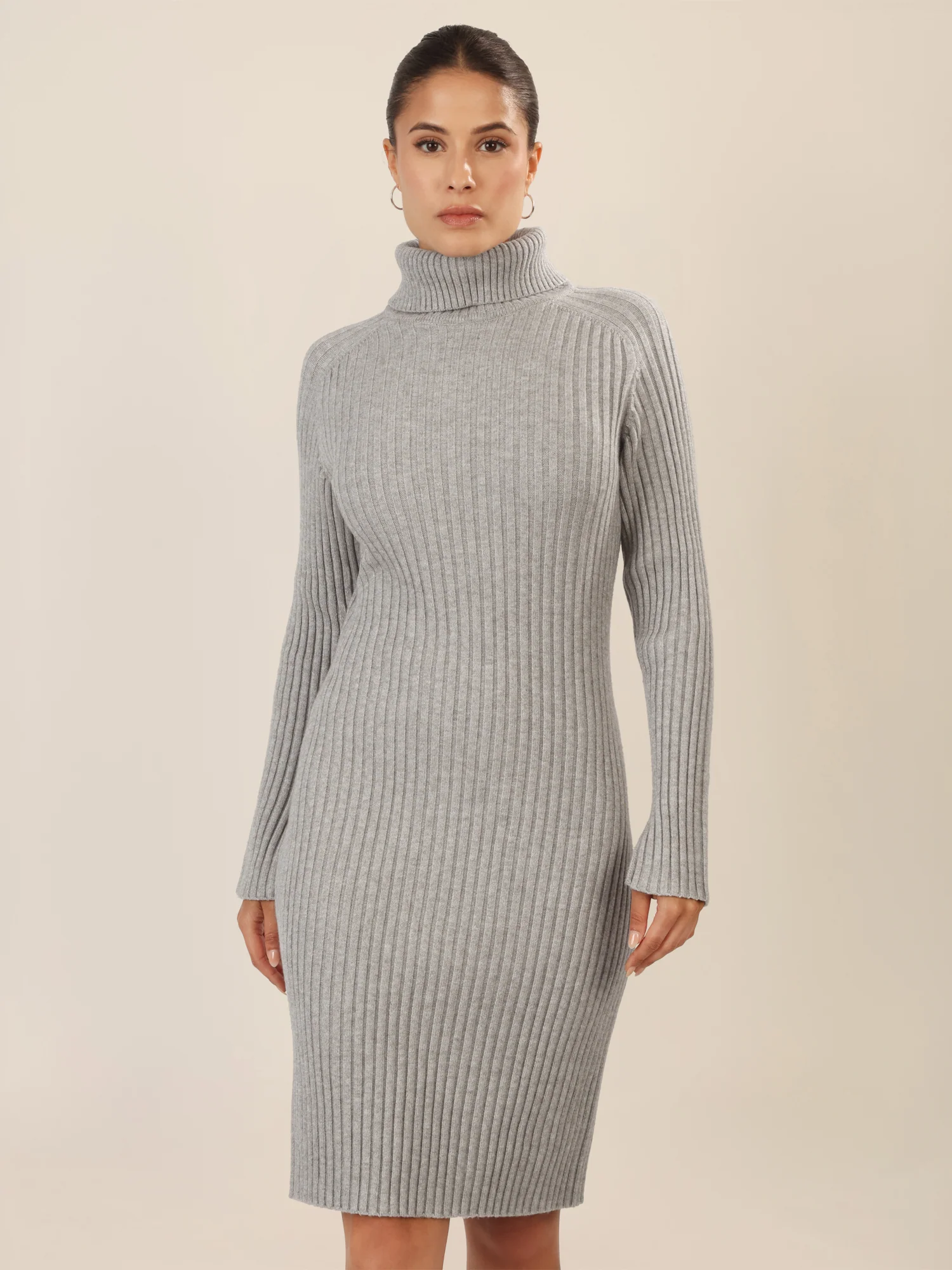 APART Rippenstrickkleid mit Rollkragen | graumeliert - Image 4