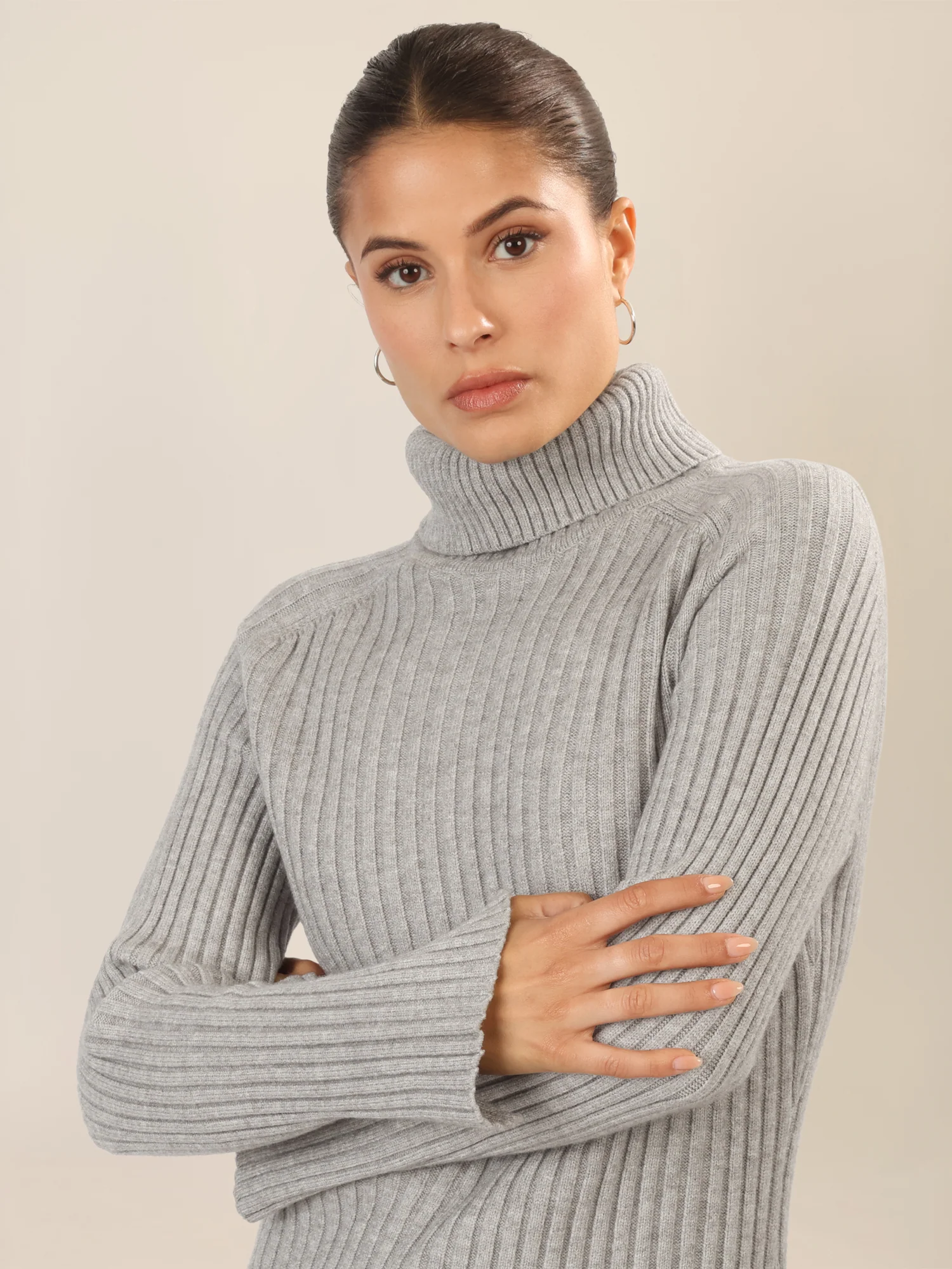 APART Rippenstrickkleid mit Rollkragen | graumeliert - Image 5