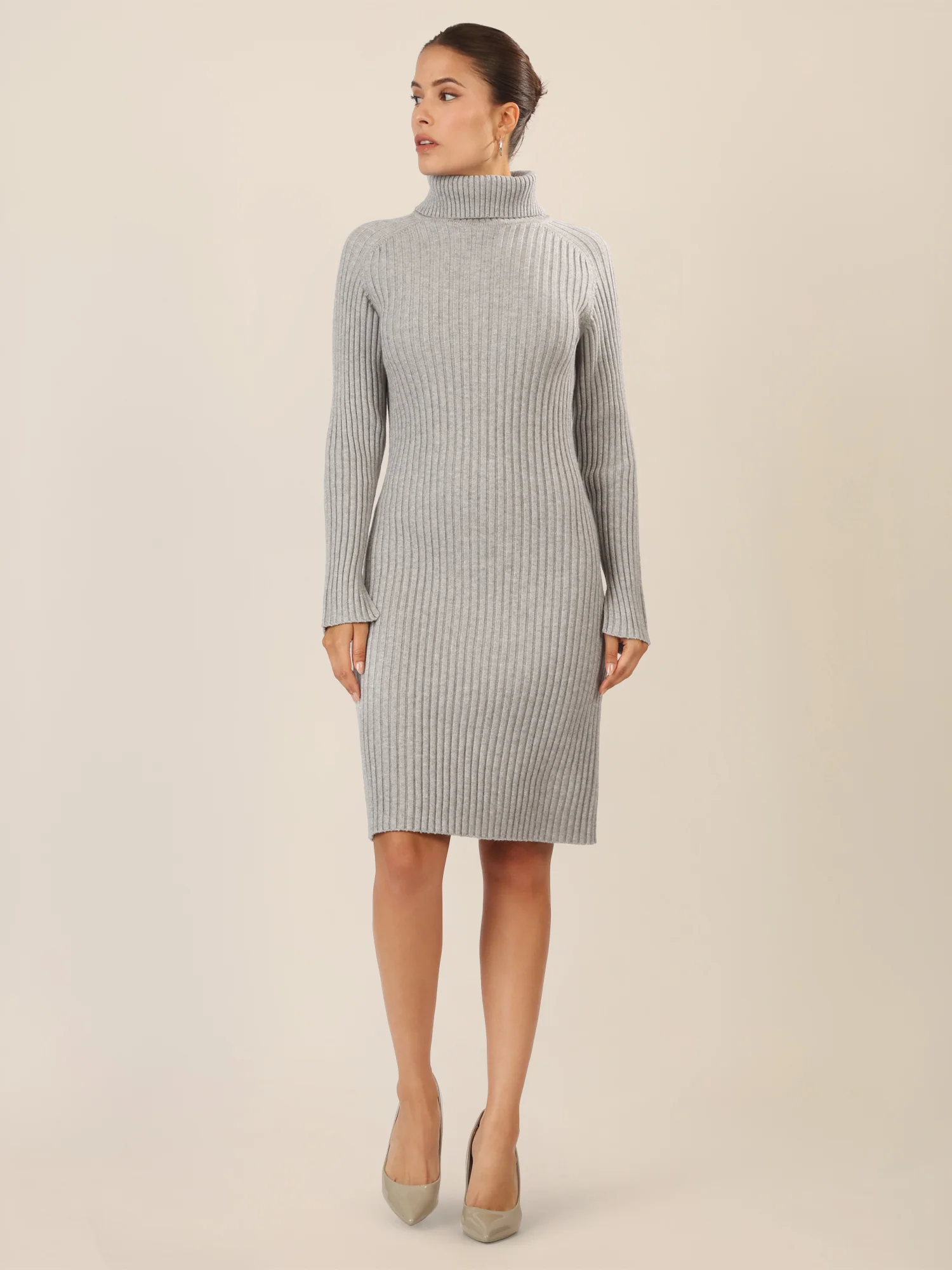 APART Rippenstrickkleid mit Rollkragen | graumeliert - Image 6