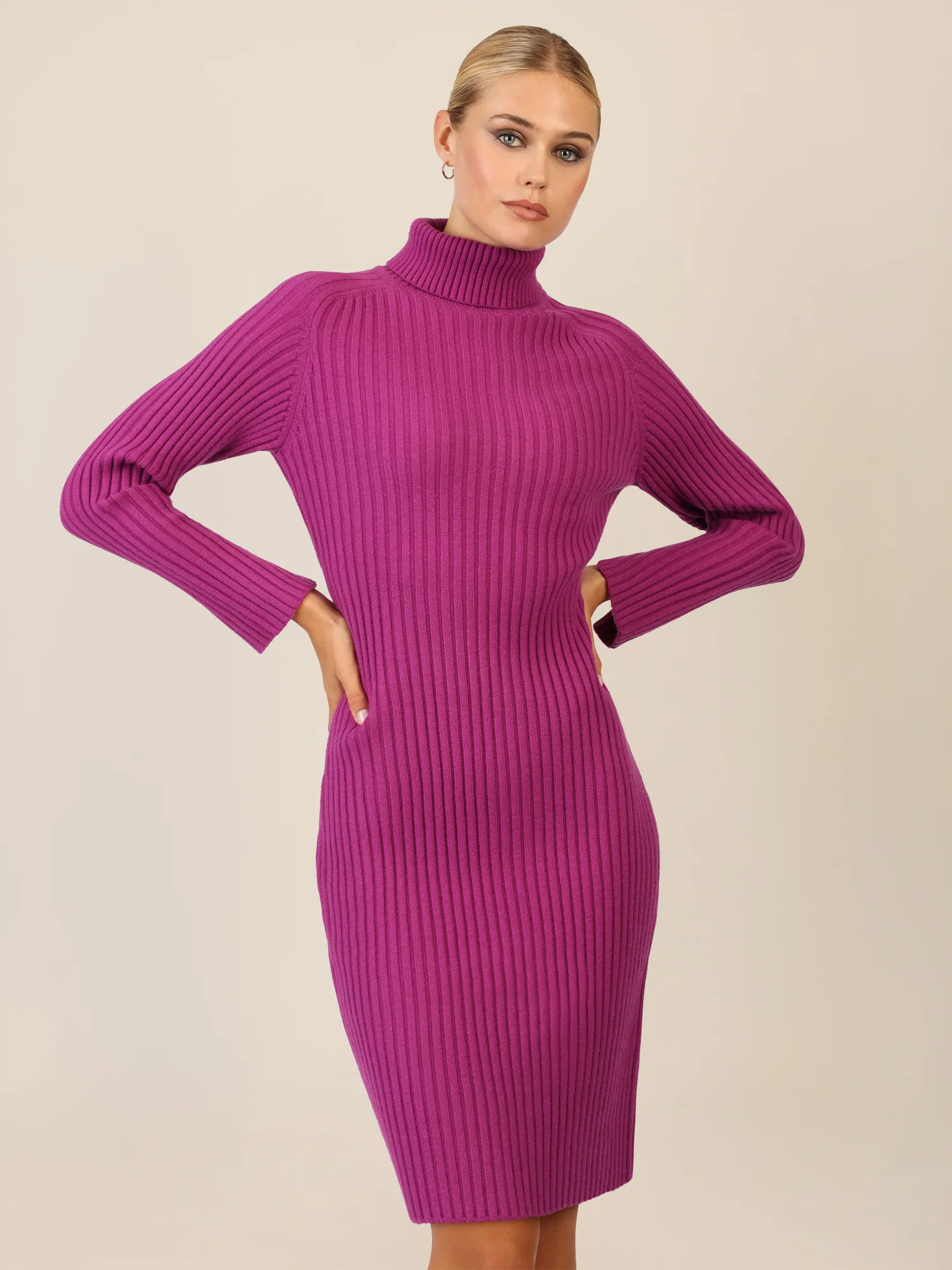 APART Rippenstrickkleid mit Rollkragen | lila - Image 4