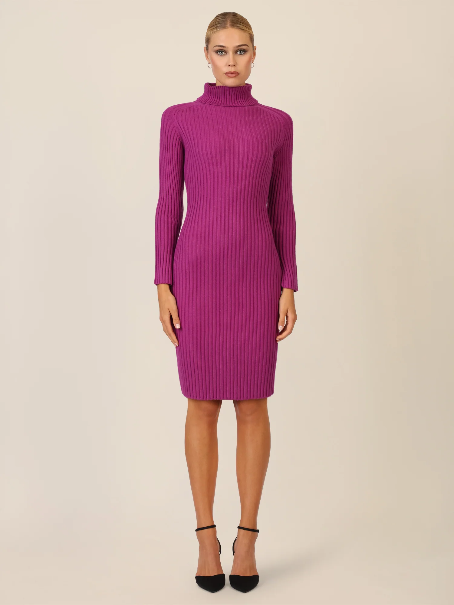 APART Rippenstrickkleid mit Rollkragen | lila - Image 6