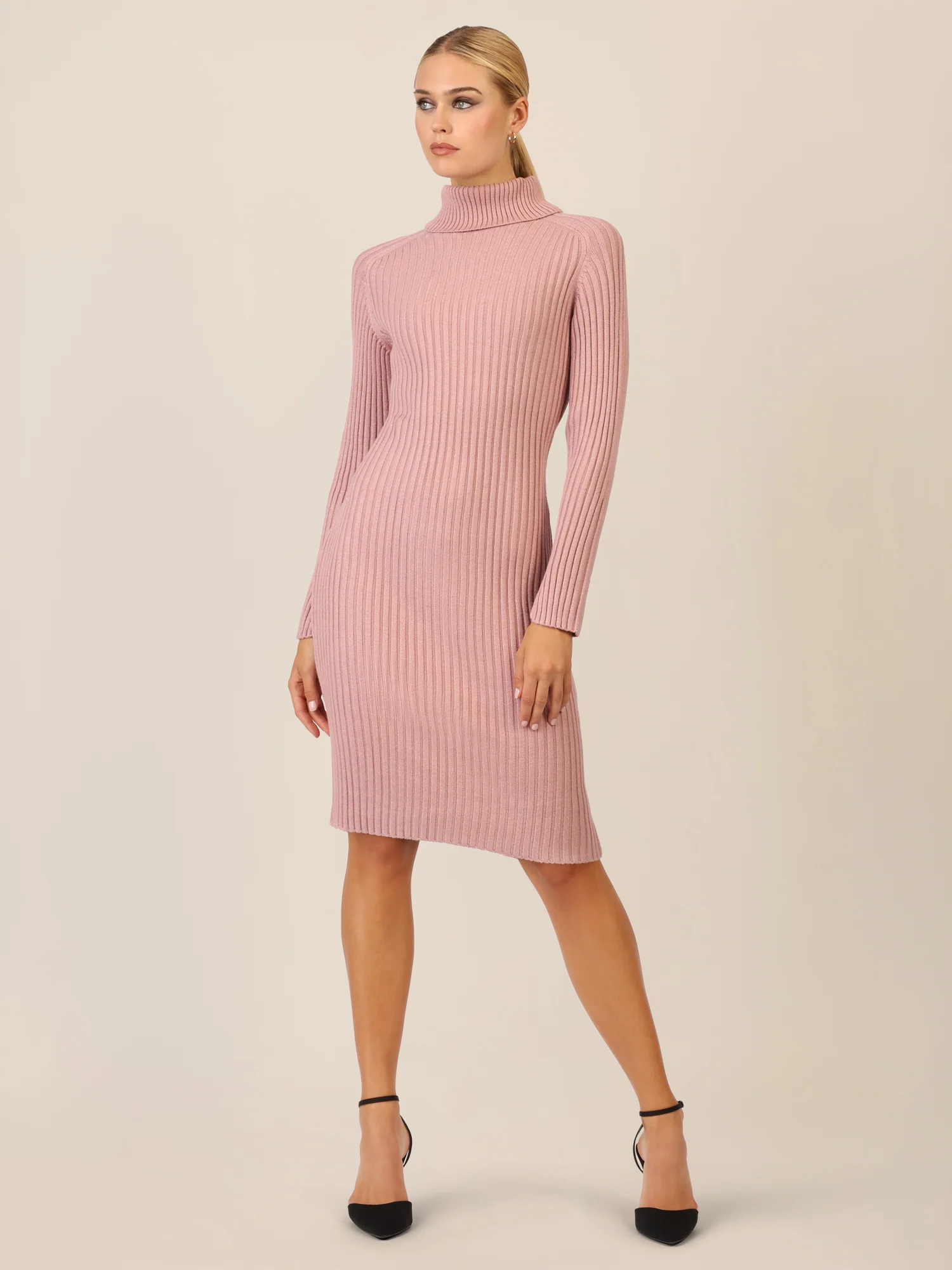 APART Rippenstrickkleid mit Rollkragen | mauve