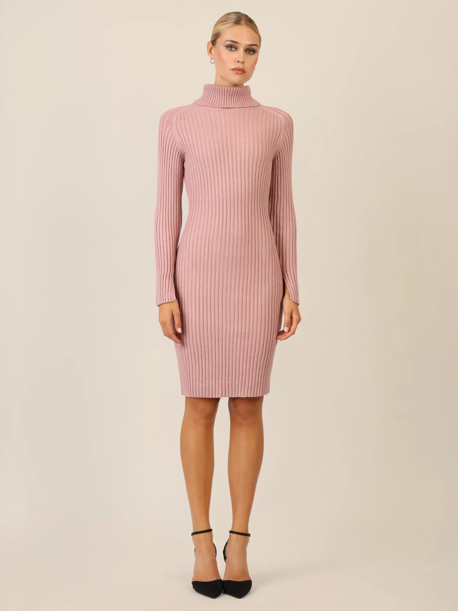 APART Rippenstrickkleid mit Rollkragen | mauve - Image 6