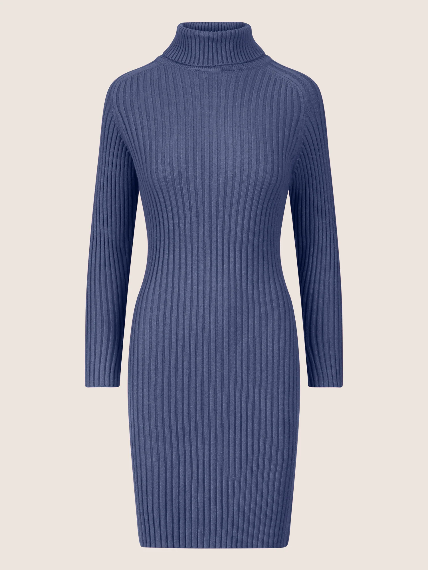 APART Rippenstrickkleid mit Rollkragen | mittelblau - Image 3