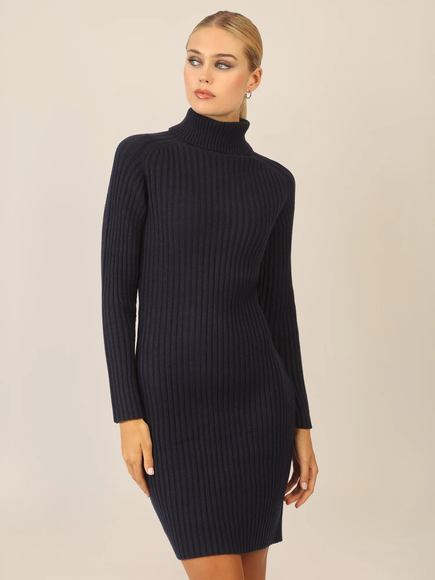 APART Rippenstrickkleid mit Rollkragen | nachtblau - Image 4