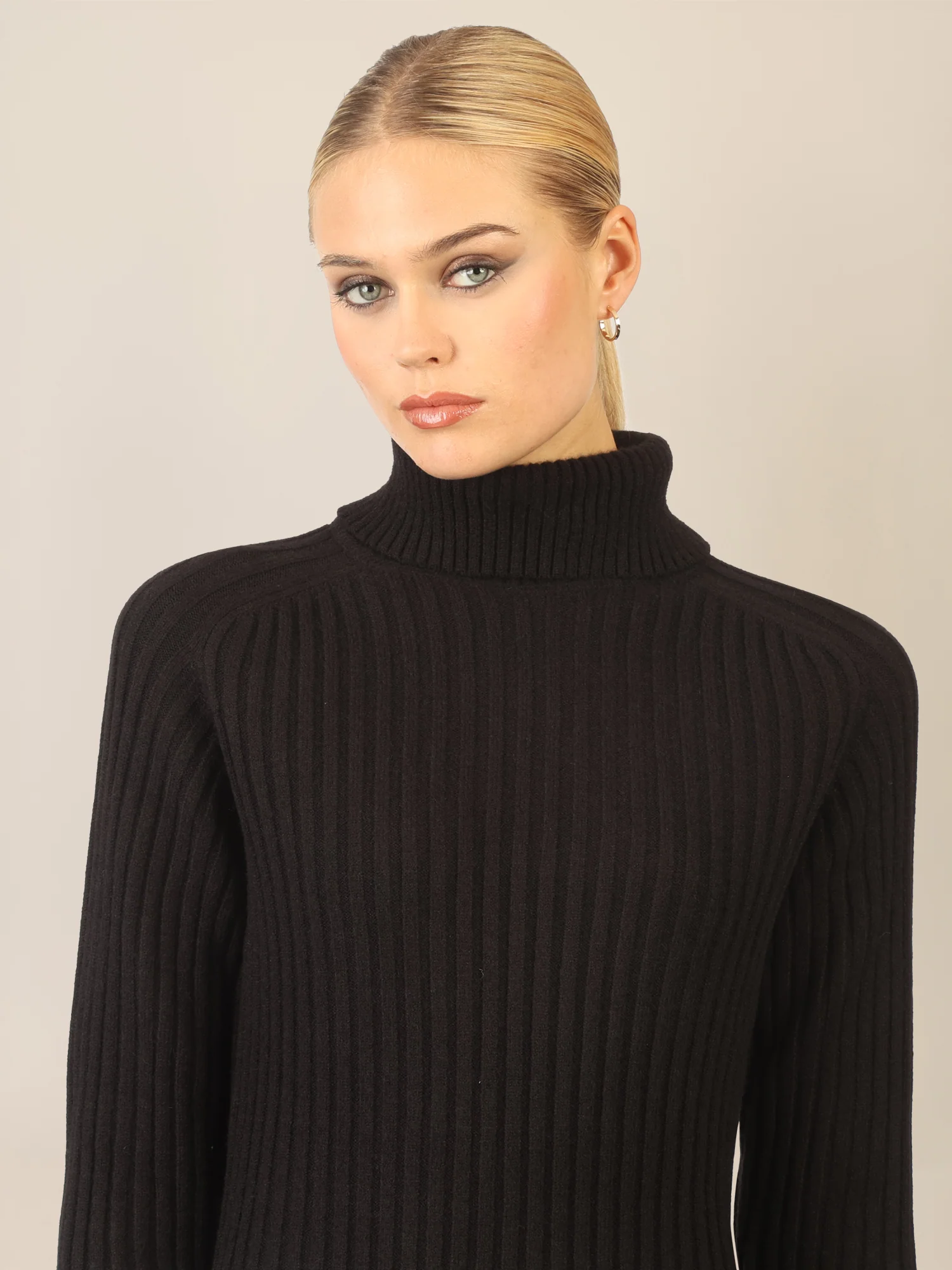 APART Rippenstrickkleid mit Rollkragen | schwarz - Image 5