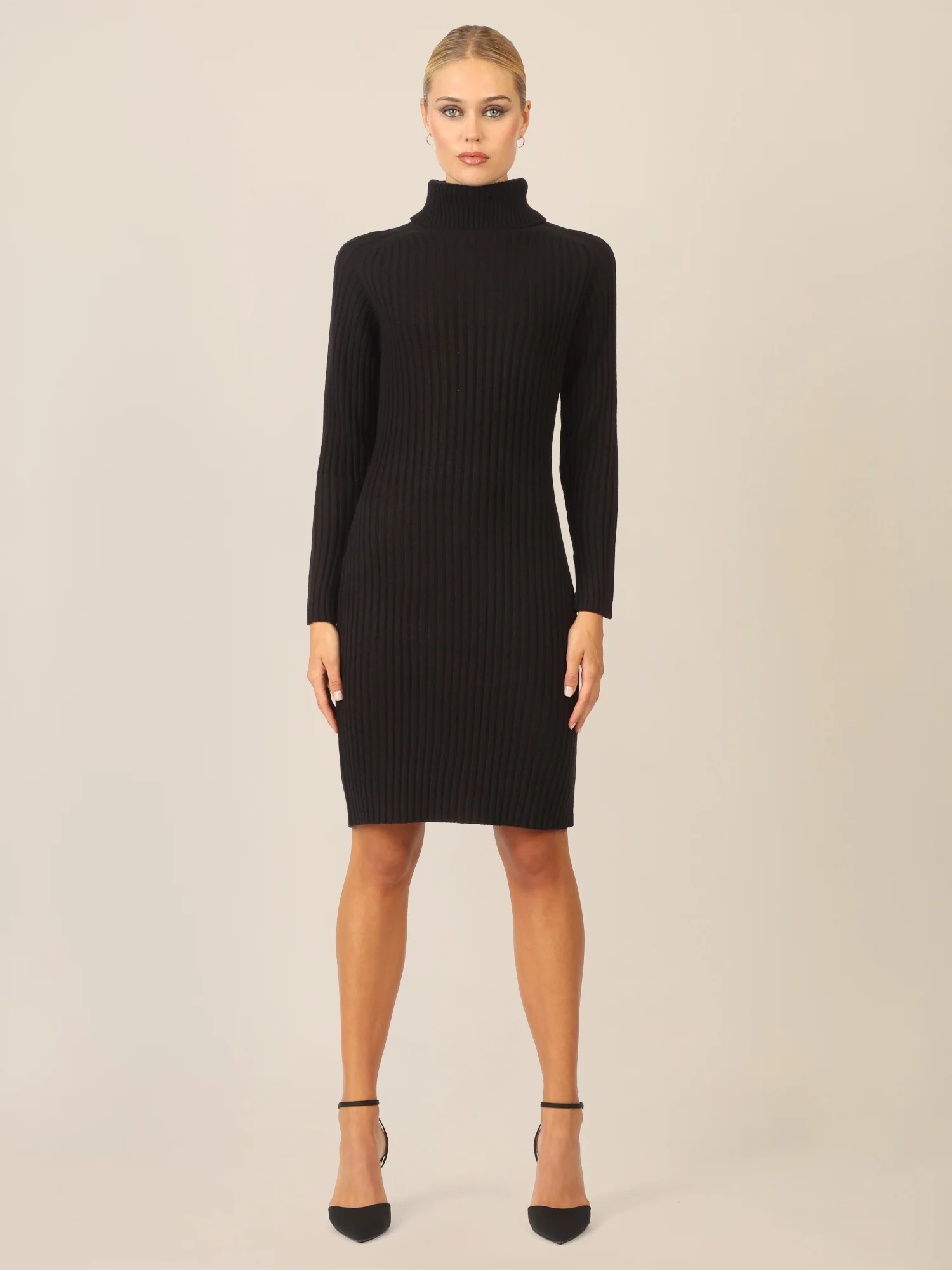 APART Rippenstrickkleid mit Rollkragen | schwarz - Image 6