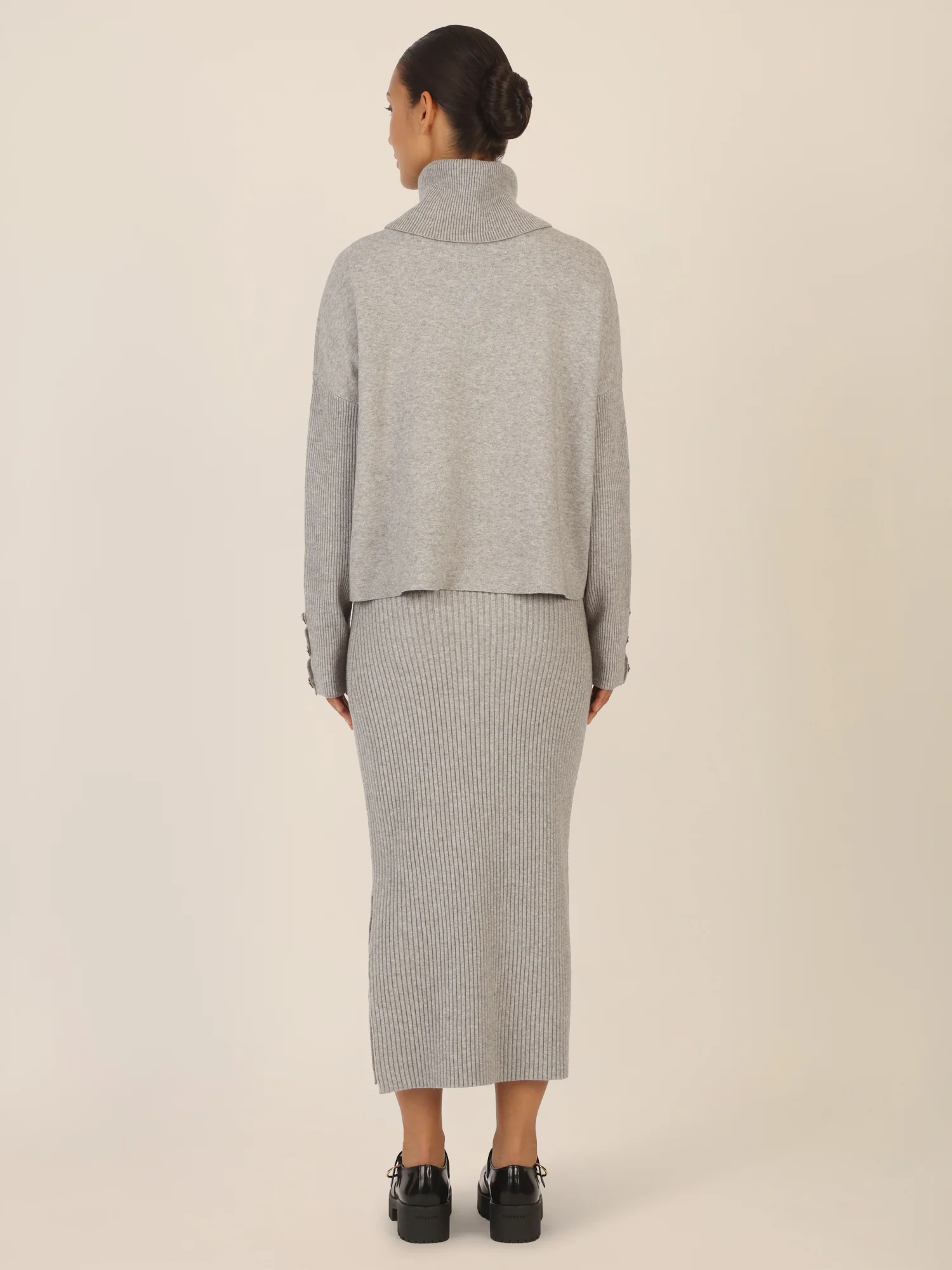 APART Rippenstrickrock in Midi Länge | graumeliert - Image 3