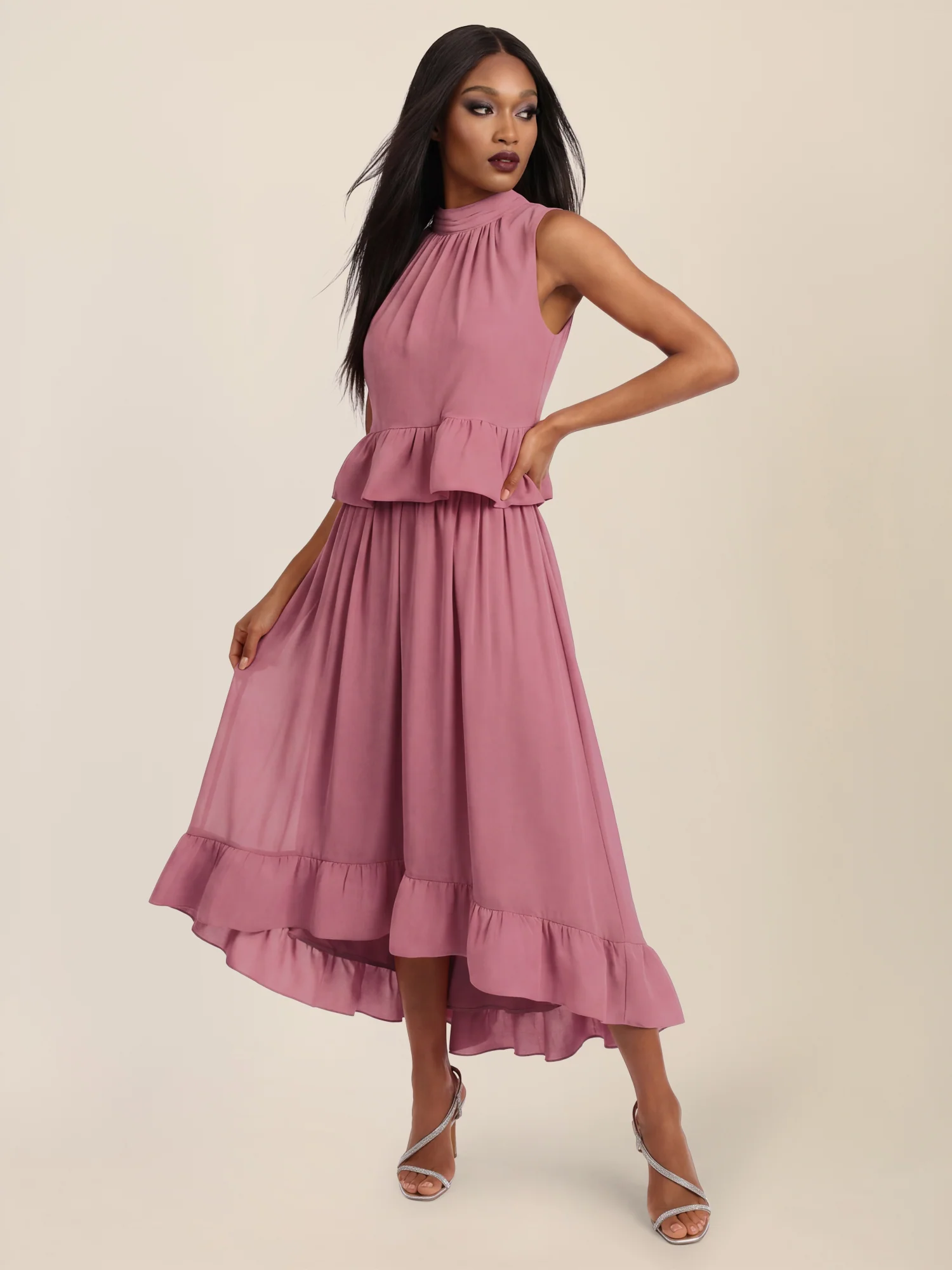 APART Rock mit Volantsaum und High-Low-Schnitt | rosé - Image 6