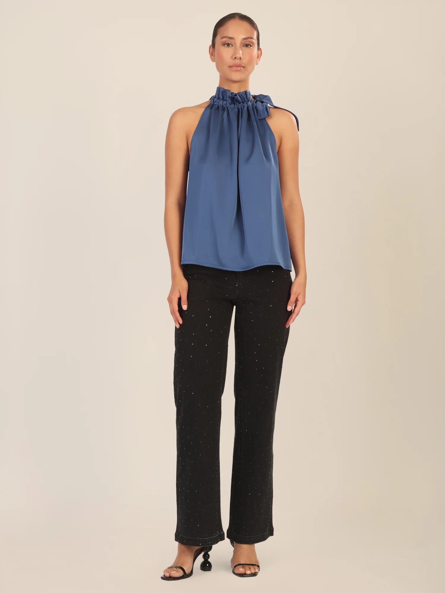 APART Satinblusentop aus einer mattglänzenden, elastischen Satin Ware | mittelblau - Image 2