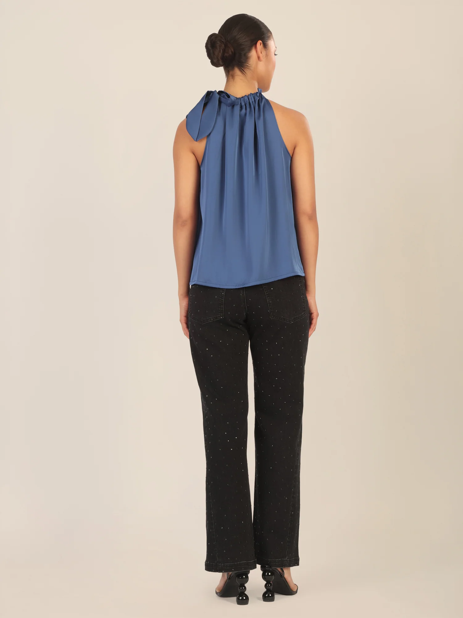 APART Satinblusentop aus einer mattglänzenden, elastischen Satin Ware | mittelblau - Image 3