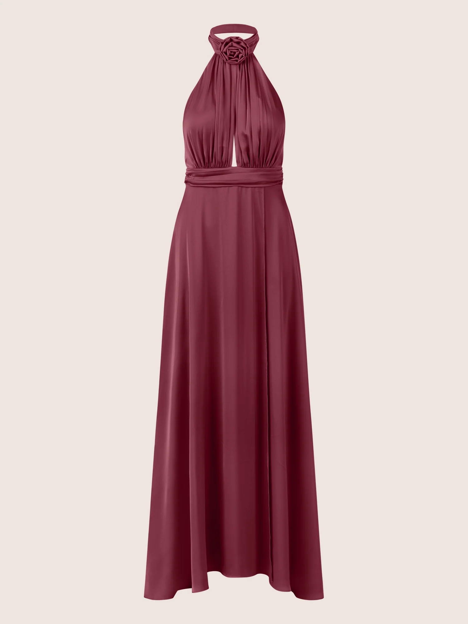 APART Satinkleid mit Neckholder und Drapierung | bordeauxrot - Image 3